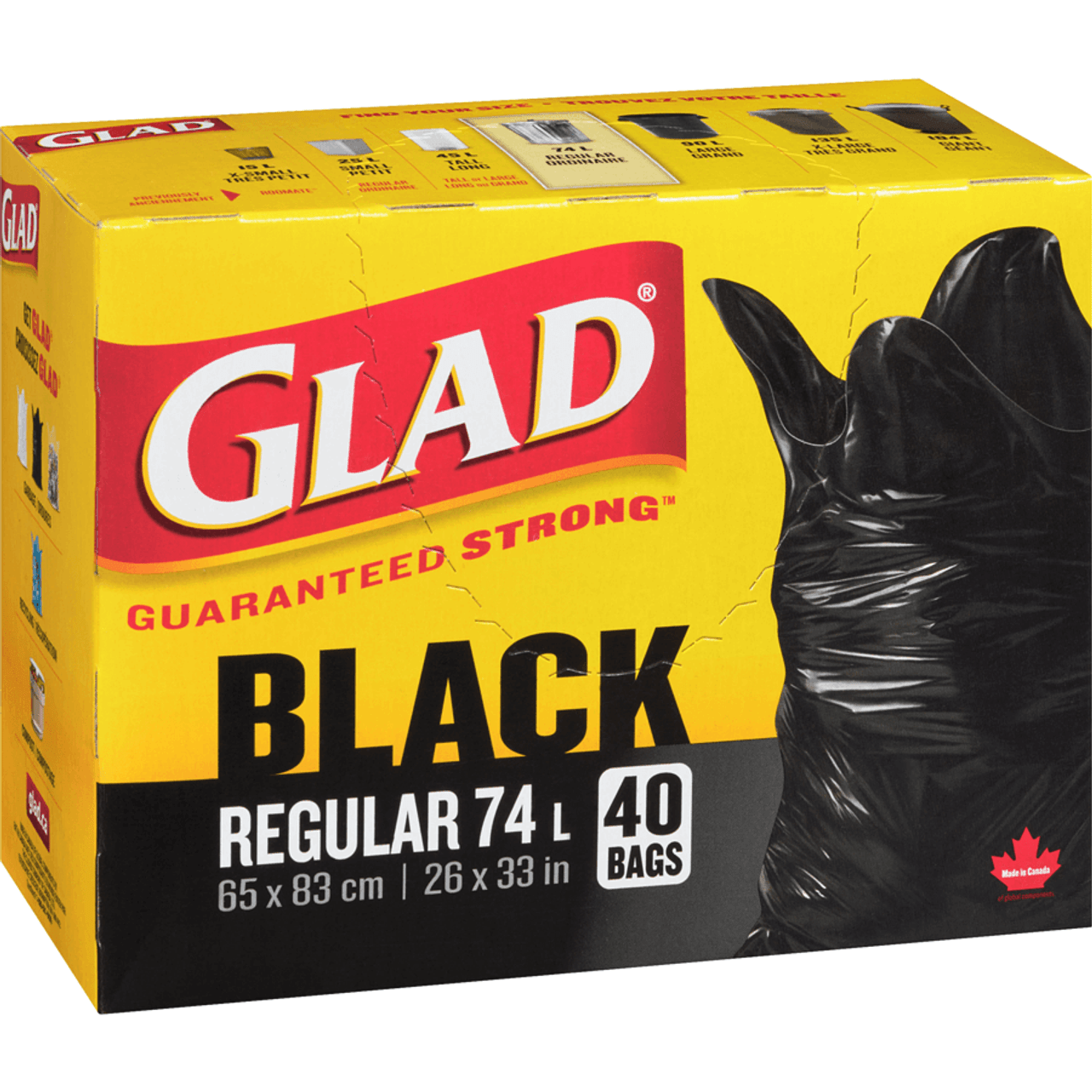 GLAD Black Garbage Bags - Regular 74 Litres, 40 Bags(8/Case)-Chicken Pieces