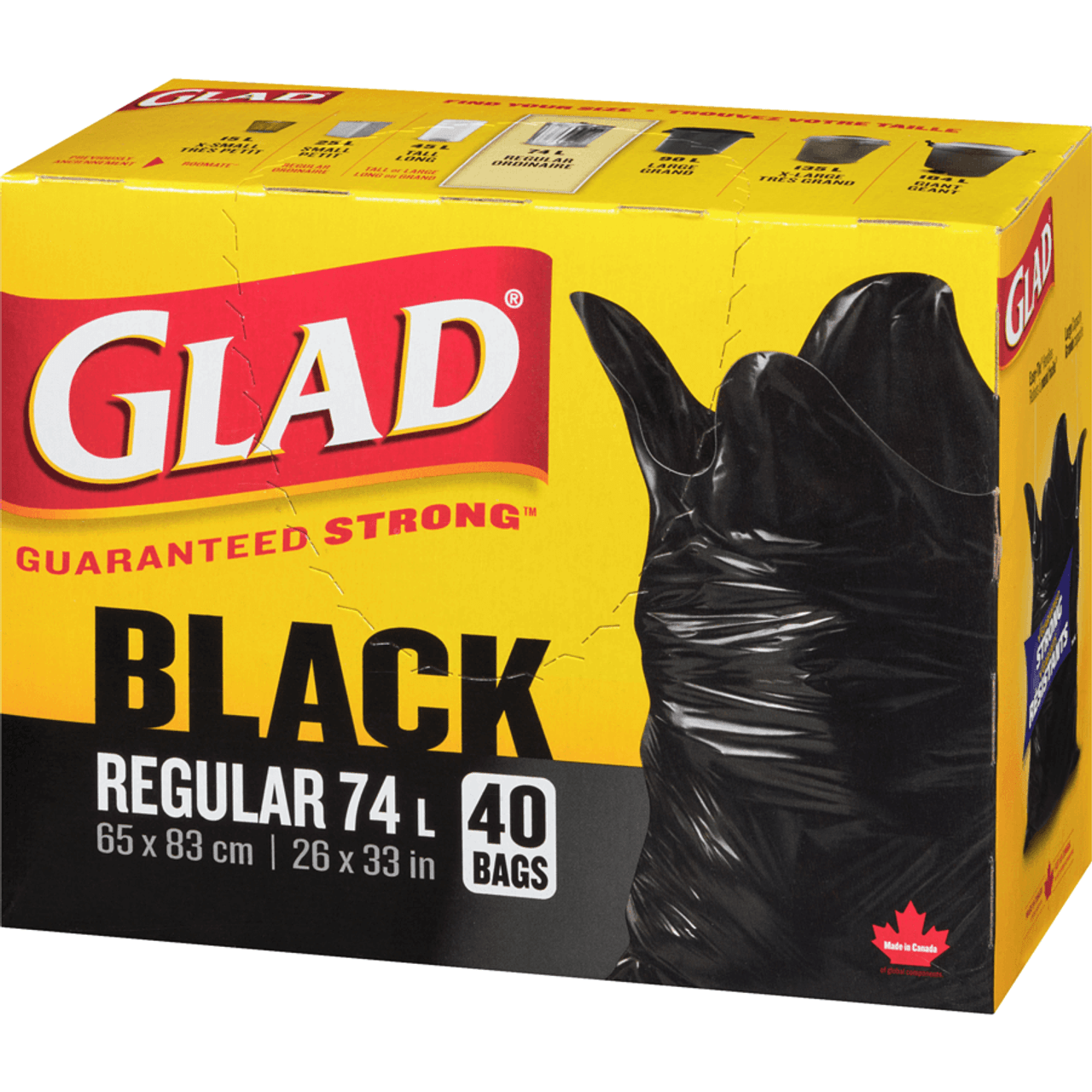 GLAD Black Garbage Bags - Regular 74 Litres, 40 Bags(8/Case)-Chicken Pieces