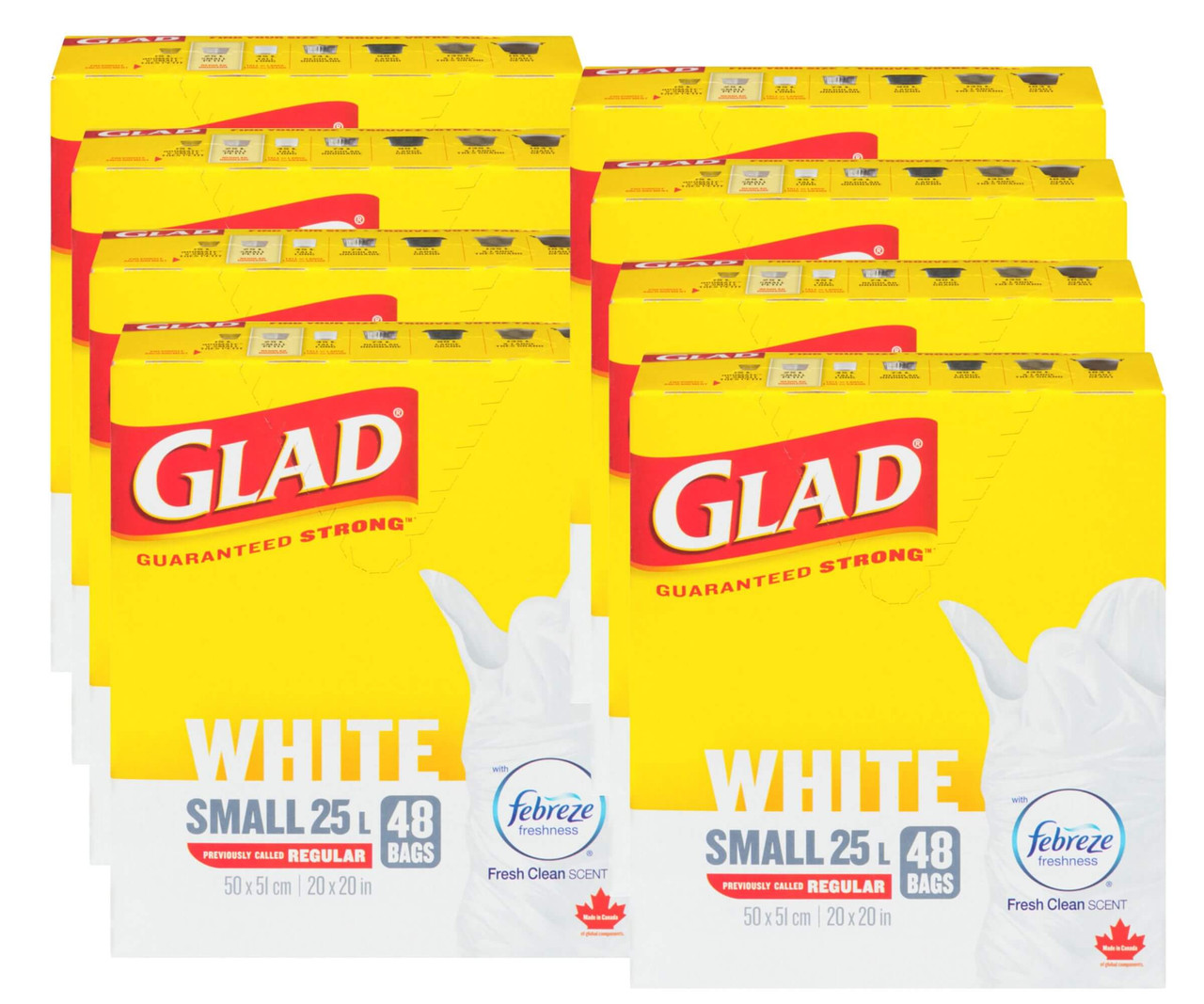 GLAD Small White Garbage Bags Febreze Fresh - 25 Litres(8/Case)-Chicken Pieces