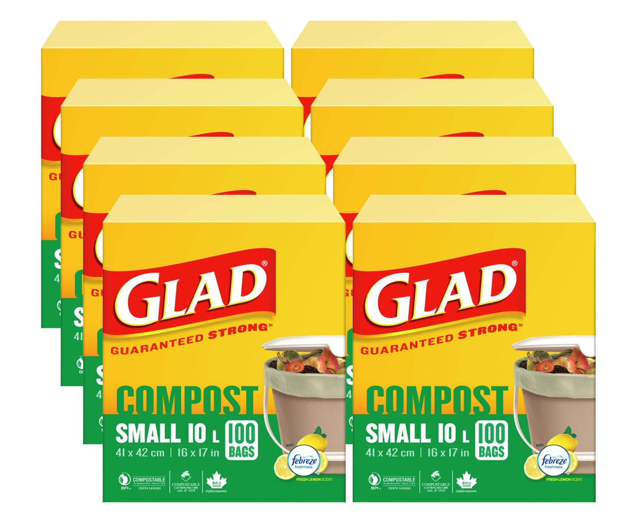 GLAD 100% Compostable Fresh Lemon Scent, 100 Bags - Small 10L(8/Case)-Chicken Pieces
