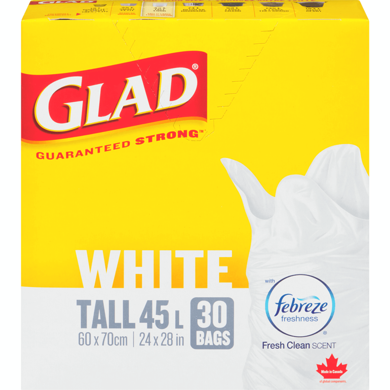 GLAD White Tall Easy-Tie Closure Garbage Bags - 45L - 30 Bags(8/Case)-Chicken Pieces