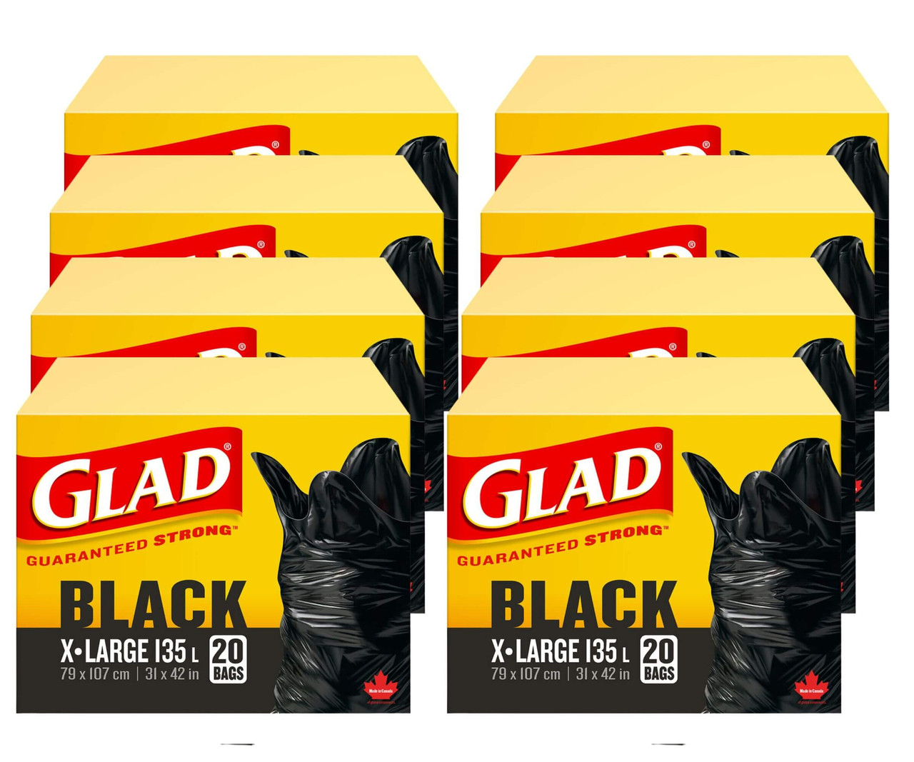 GLAD Black Extra-Large Garbage Bags - 135 Litres, 20 Bags(8/Case)-Chicken Pieces