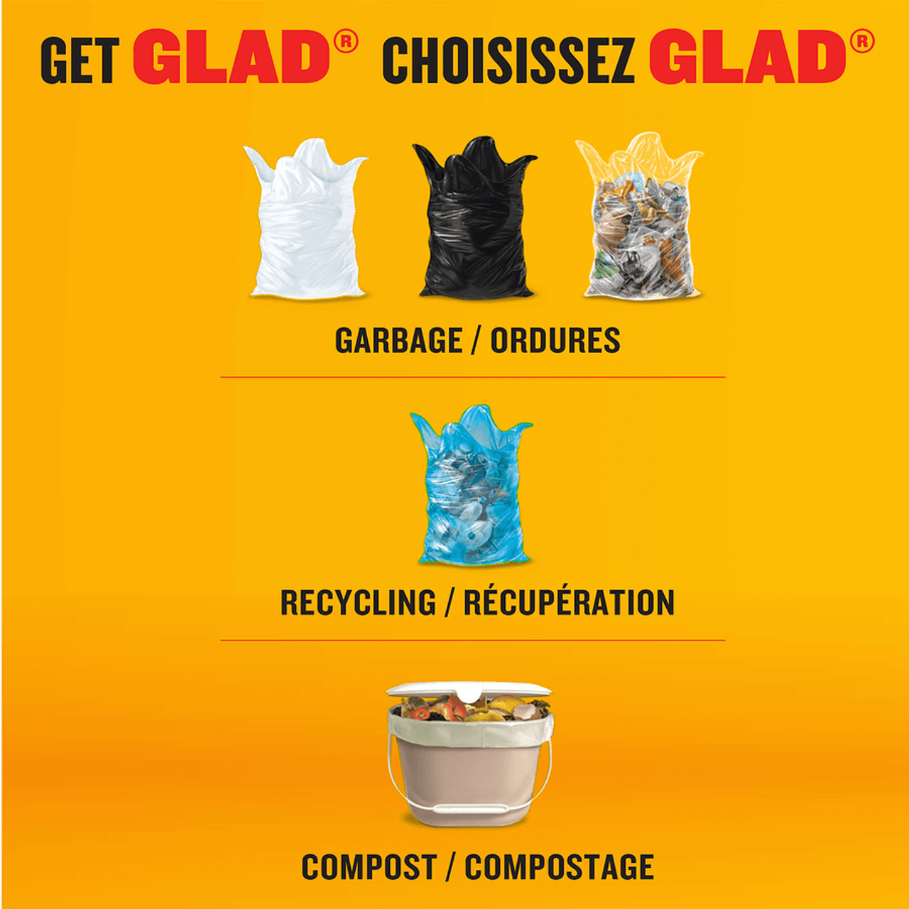 GLAD White Garbage Small 25 Litres Bags - 48 Bags(8/Case)-Chicken Pieces