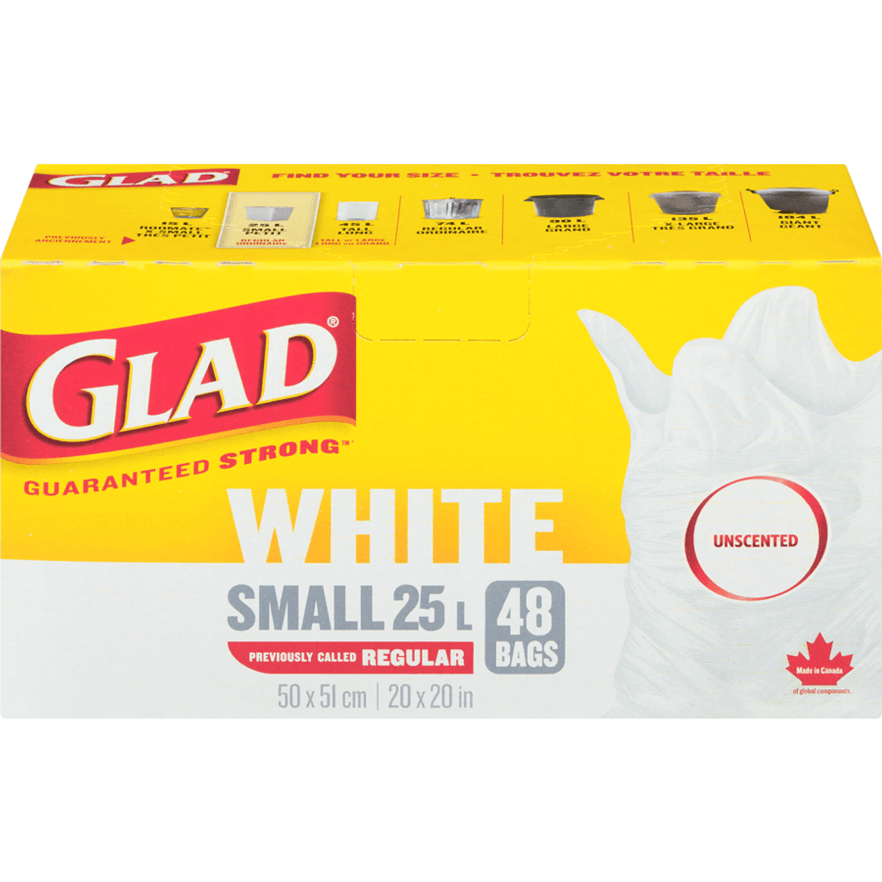 GLAD White Garbage Small 25 Litres Bags - 48 Bags(8/Case)-Chicken Pieces