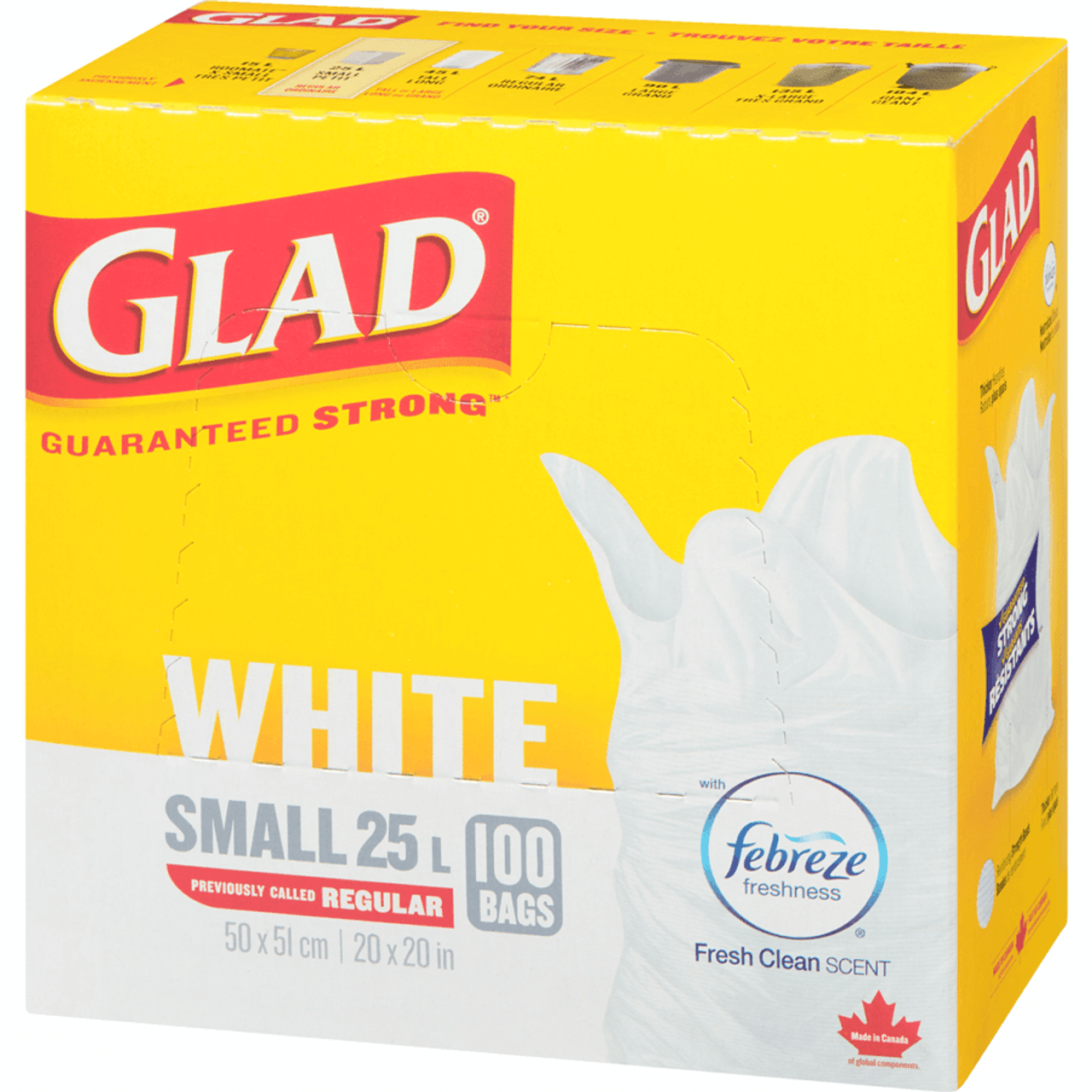 GLAD White Small 25 Litres Garbage Bags, 100 Bags(8/Case)-Chicken Pieces