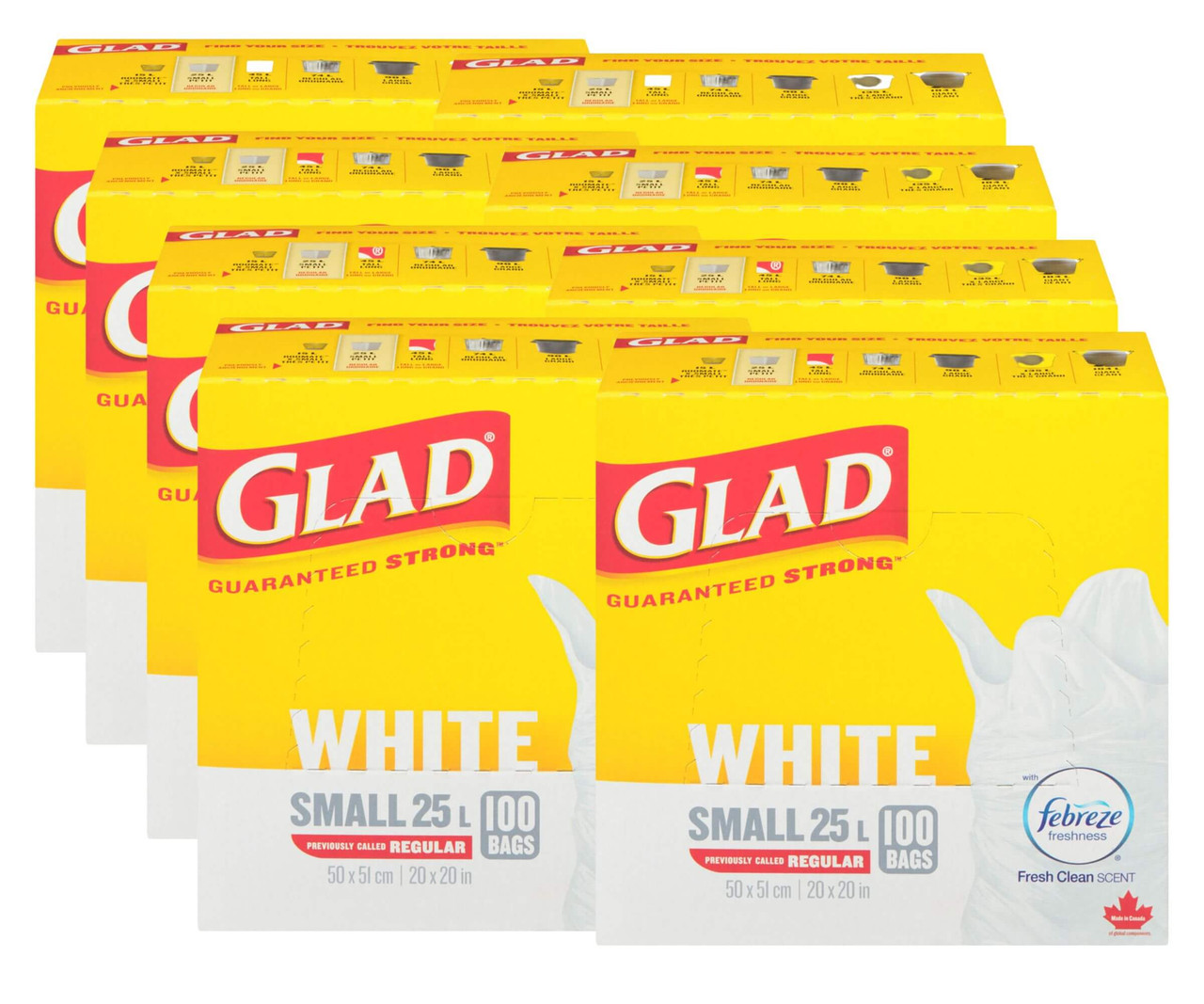 GLAD White Small 25 Litres Garbage Bags, 100 Bags(8/Case)-Chicken Pieces