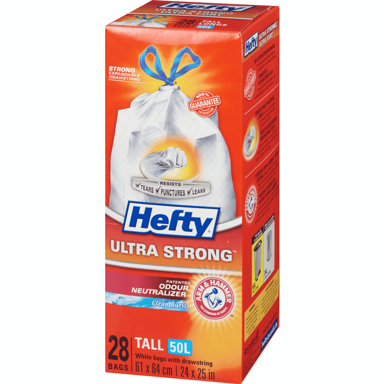 HEFTY White Bags Ultra Strong With Drawstring Tall 50 L, 28 Bags(8/Case)-Chicken Pieces