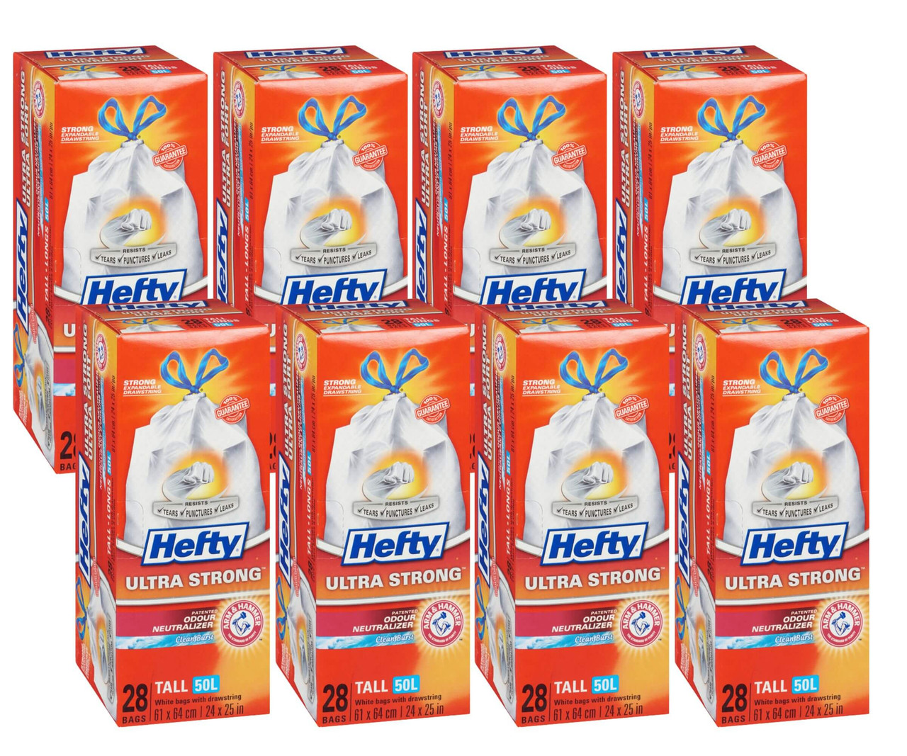 HEFTY White Bags Ultra Strong With Drawstring Tall 50 L, 28 Bags(8/Case)-Chicken Pieces