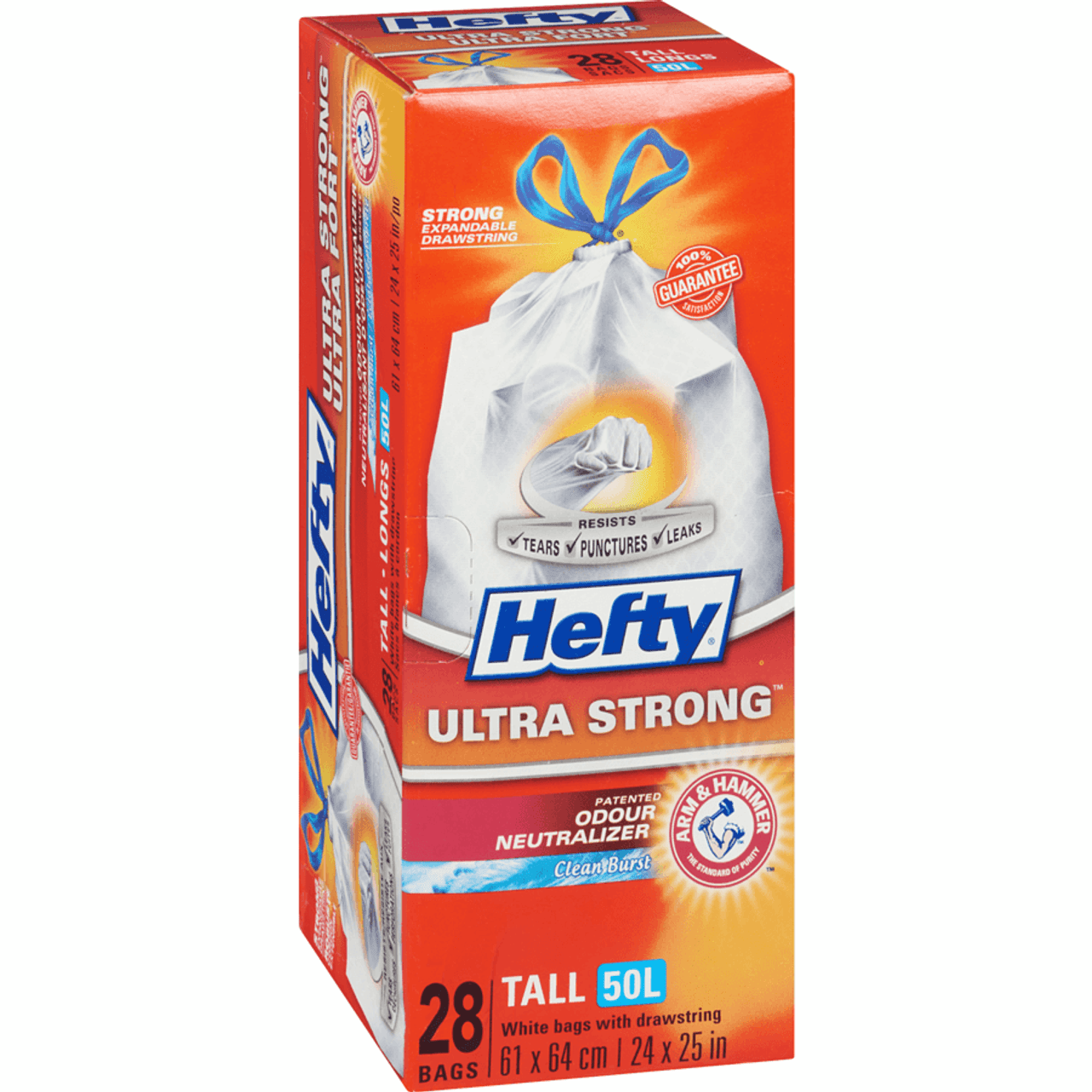 HEFTY White Bags Ultra Strong With Drawstring Tall 50 L, 28 Bags(8/Case)-Chicken Pieces