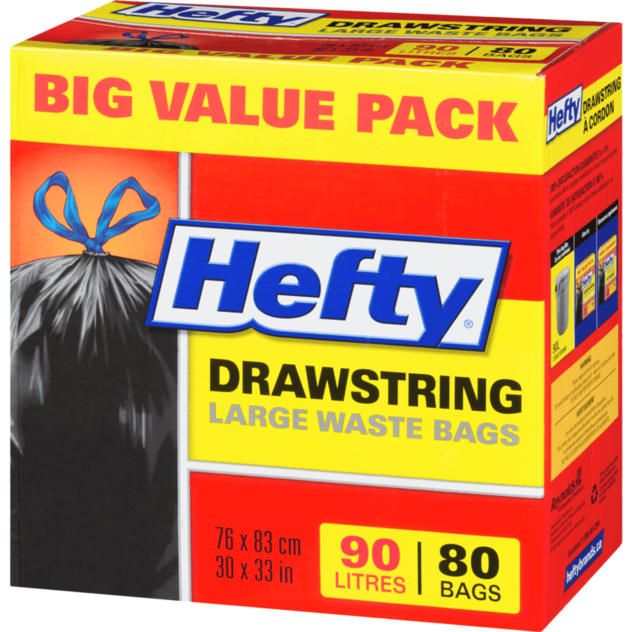 HEFTY Drawstring Large Waste Bags - Big Value Pack, 90 L, 80 Bags(8/Case)-Chicken Pieces