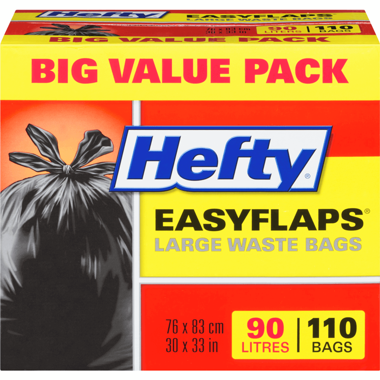 HEFTY Easyflaps Large Waste Bags - Big Value Pack, 90 L, 110 Bags(8/Case)-Chicken Pieces