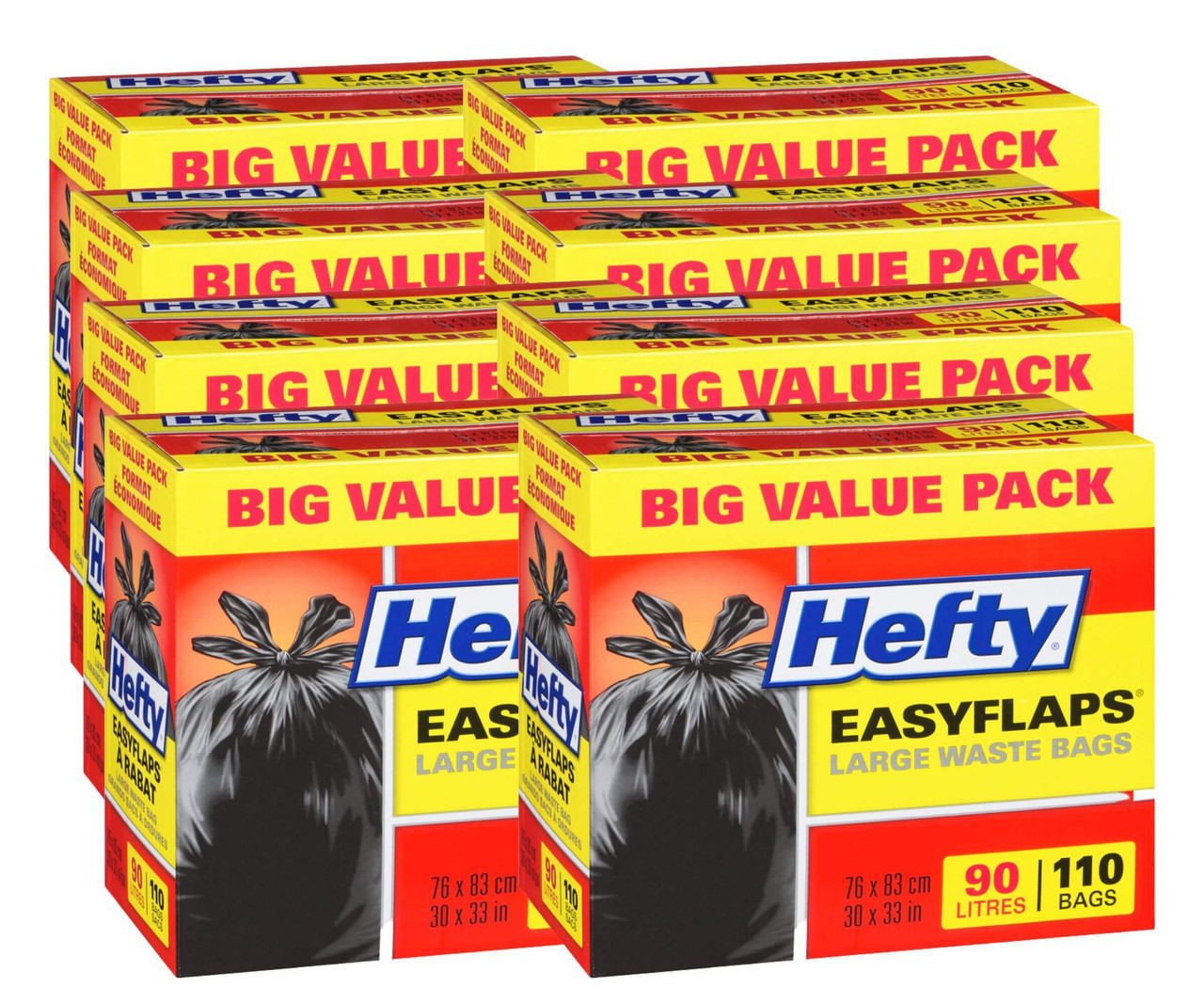 HEFTY Easyflaps Large Waste Bags - Big Value Pack, 90 L, 110 Bags(8/Case)-Chicken Pieces