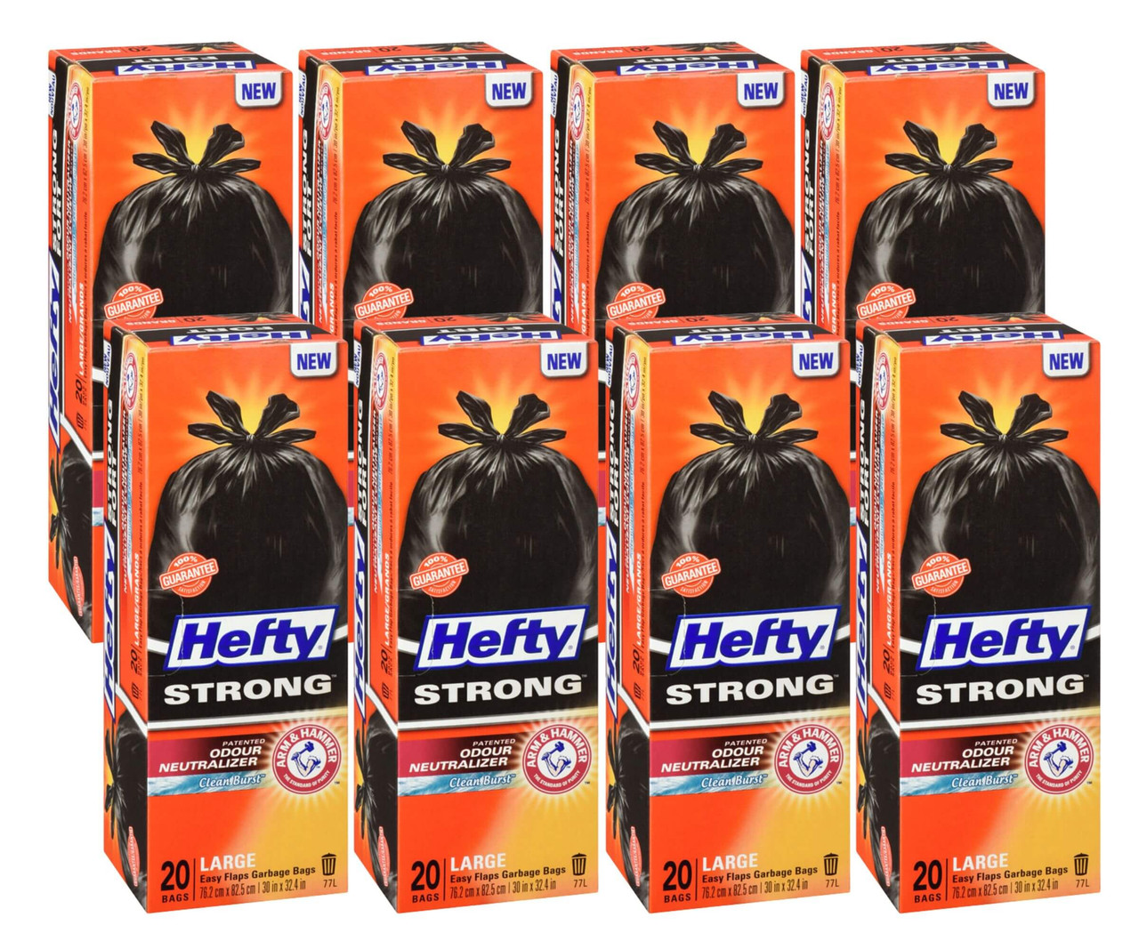 HEFTY Strong Easy Flaps Garbage Bags - Large 77 L (20 Bags)(8/Case)-Chicken Pieces