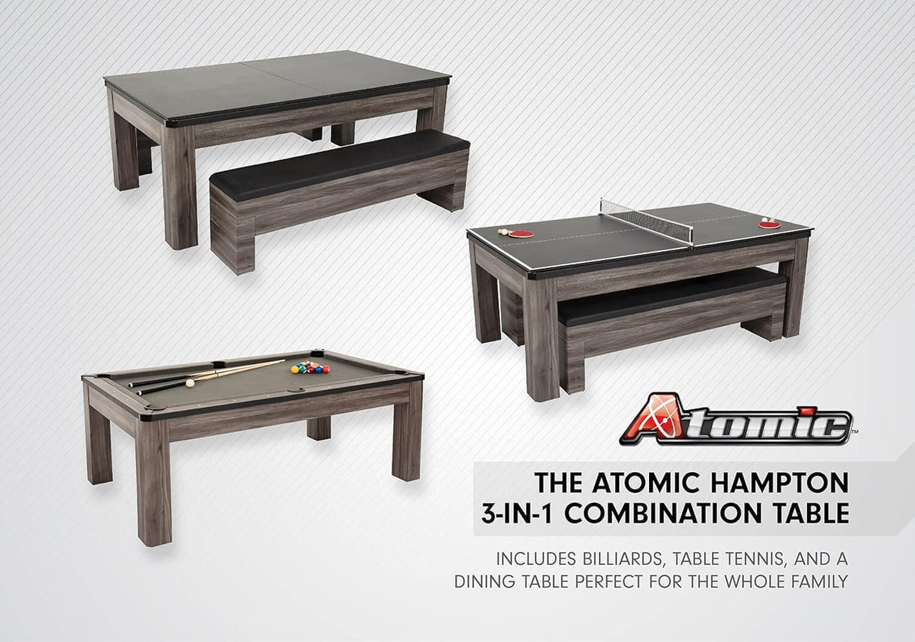 Atomic Hampton 7' Gray Wood Billiard Table Set with Benches