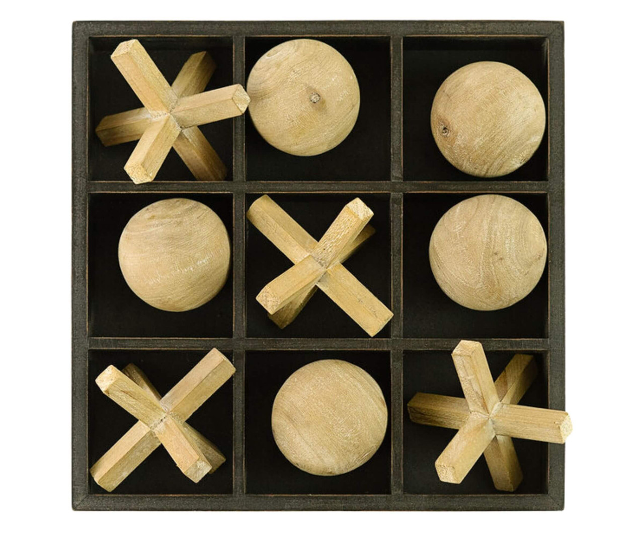 Kalalou Wooden Rustic Entertainment and Decor Tic-Tac-Toe Set-Chicken Pieces