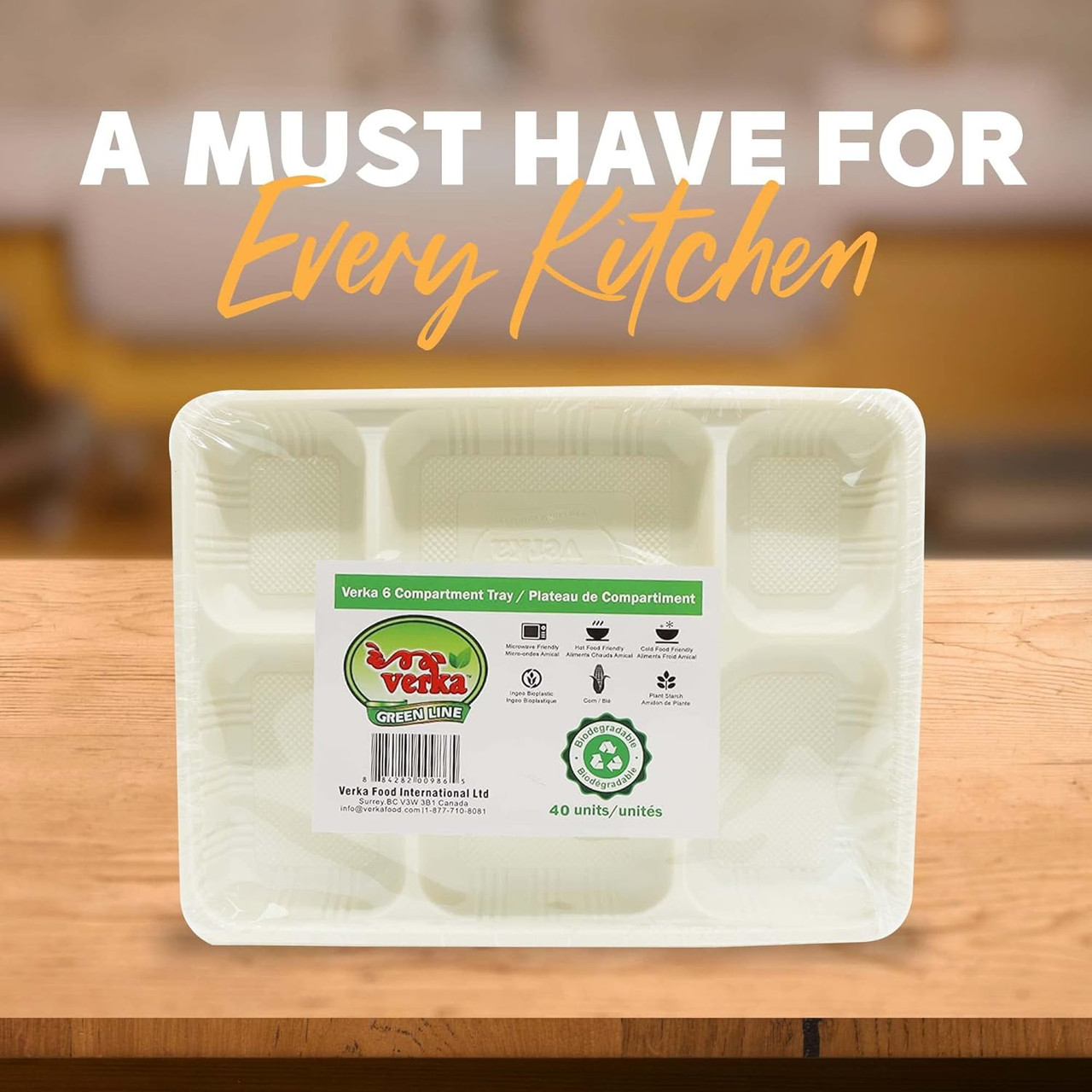 Verka 6 Compartment Portion Control Disposable Tray, 40 Pack (4/CASE