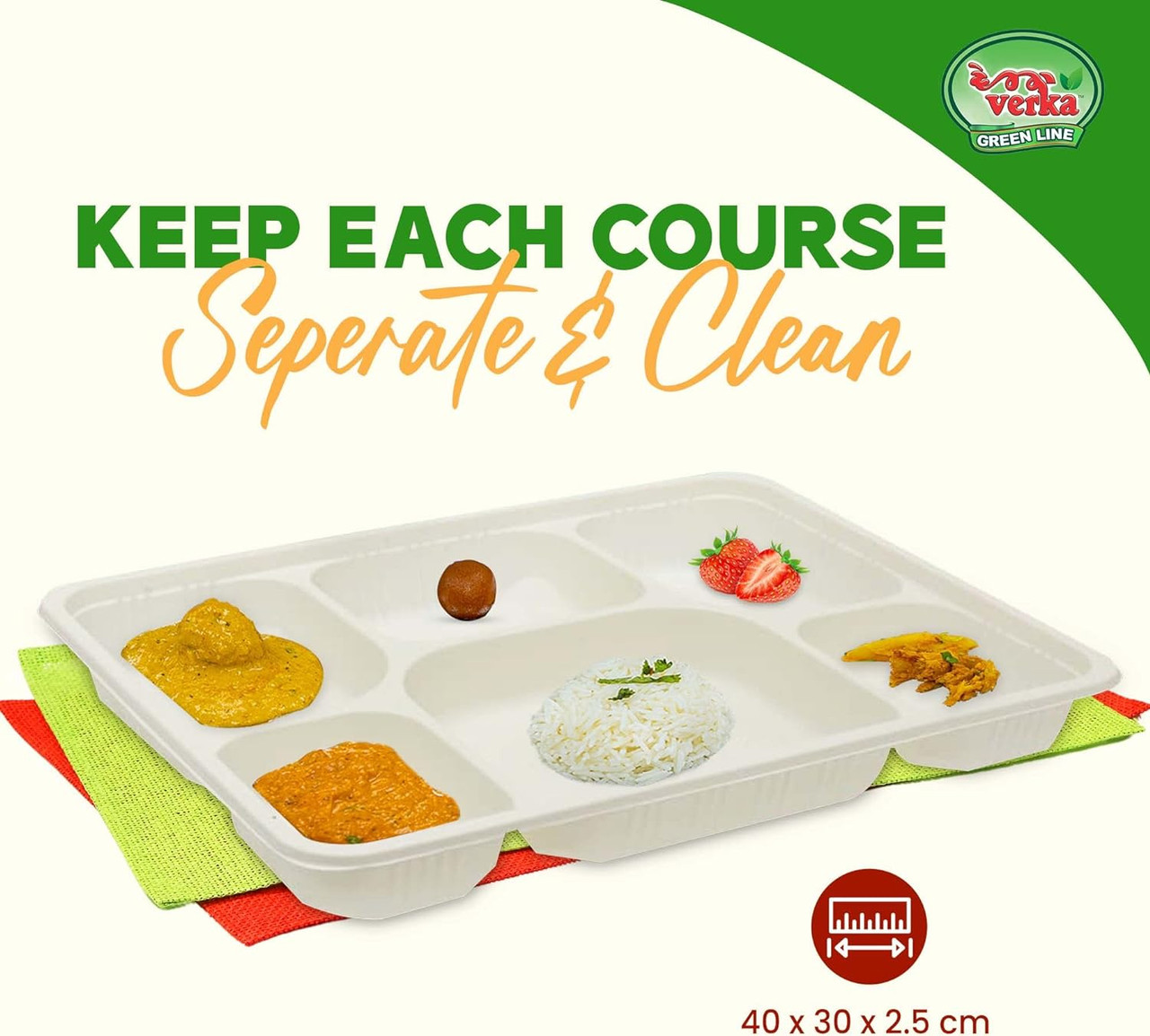 Verka 6 Compartment Portion Control Disposable Tray, 40 Pack (4/CASE