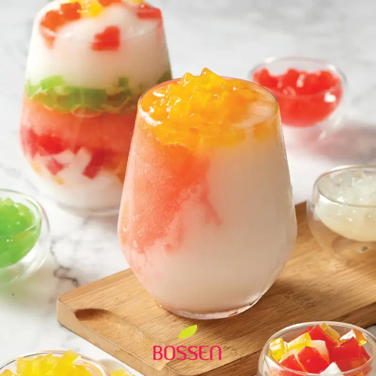 Bossen Assorted Rainbow Jelly Topping 8.38 lb. (3.8 kg) - 4/Case | Sweet Sugar-Chicken Pieces