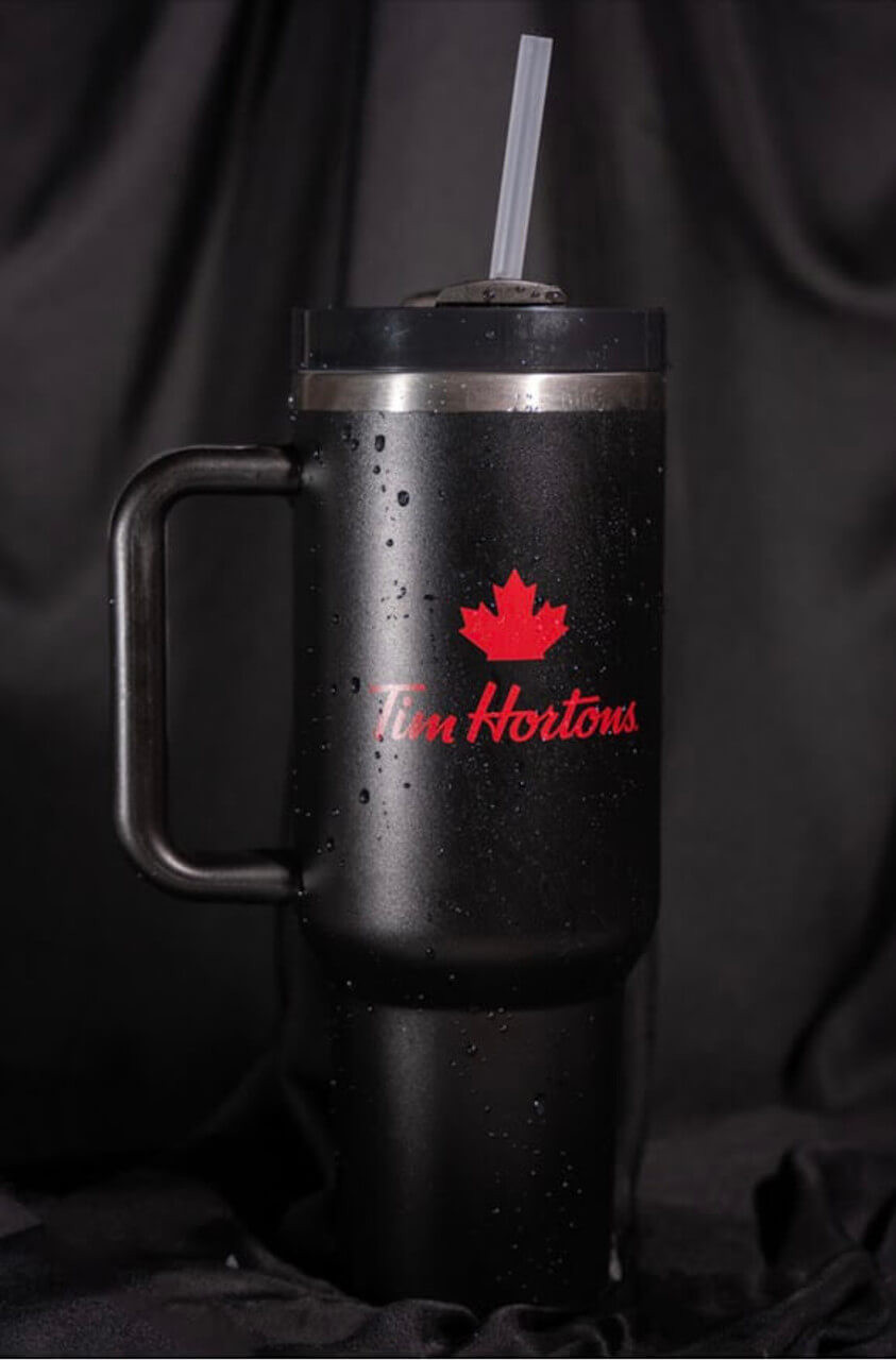 Tim Hortons Canadian Coffee Stanley 40oz Quencher Tumbler W/ Spill Proof Stopper- Limited Edition