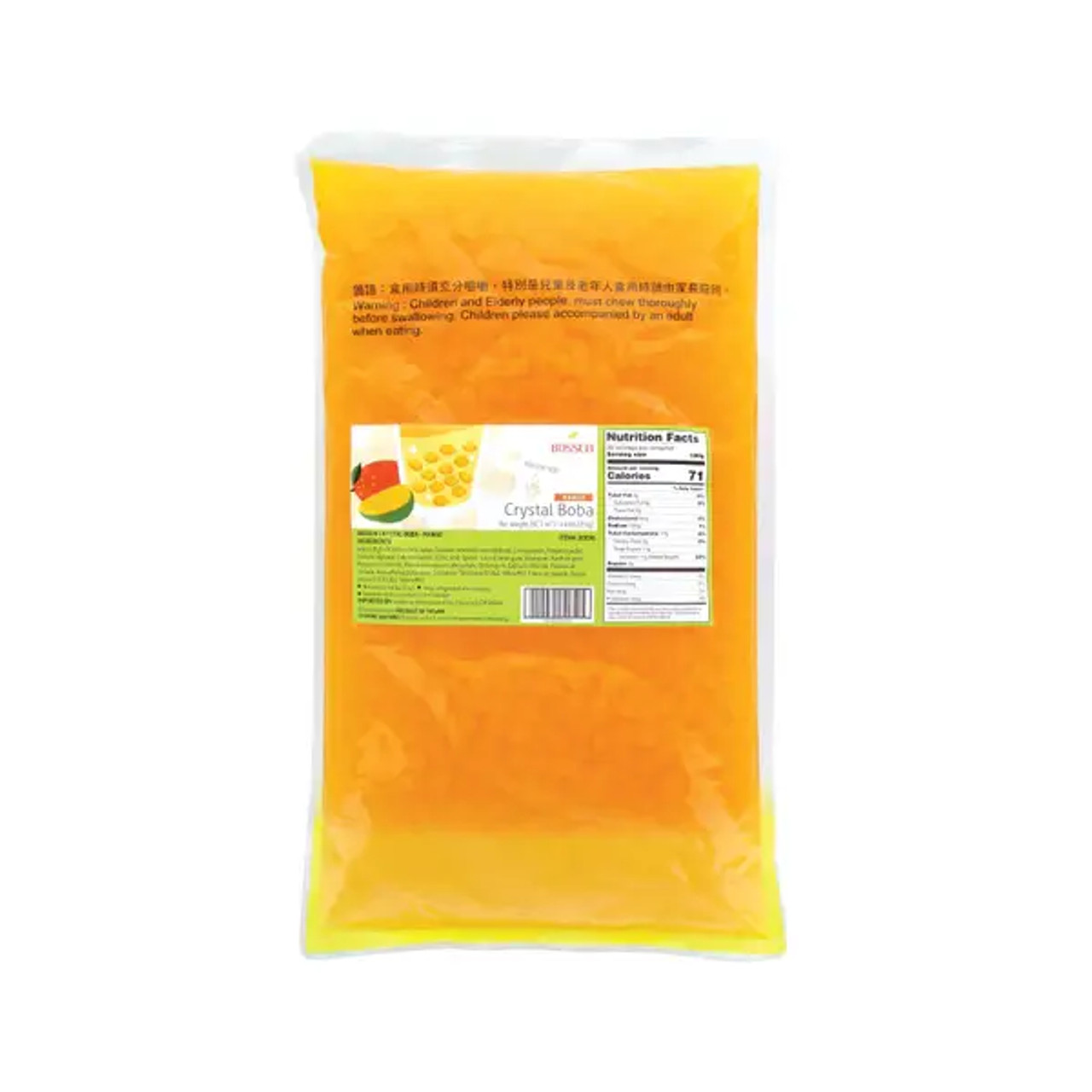 Bossen Mango Bubble Tea Crystal Boba in Syrup 4.4 lb. (2 kg) | Translucent Orange(6/Case)-Chicken Pieces