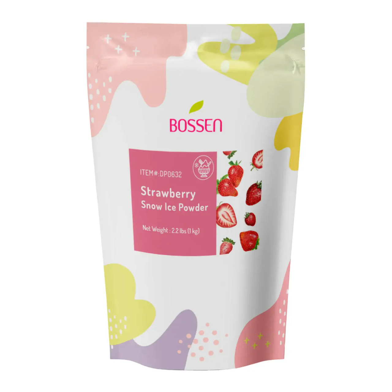 Bossen 2.2 lb. (1 kg) Bubble Tea Strawberry Snow Ice Powder Mix(10/Case)-Chicken Pieces