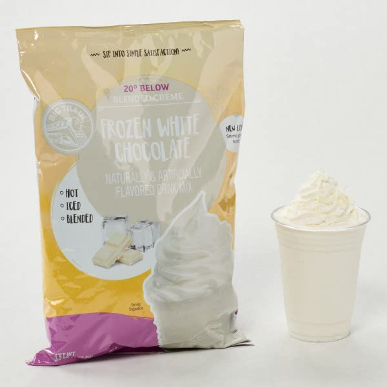 Big Train 3.5 lb. (1.59 kg) 20 Below Frozen White Hot Chocolate Mix(5/Case)-Chicken Pieces