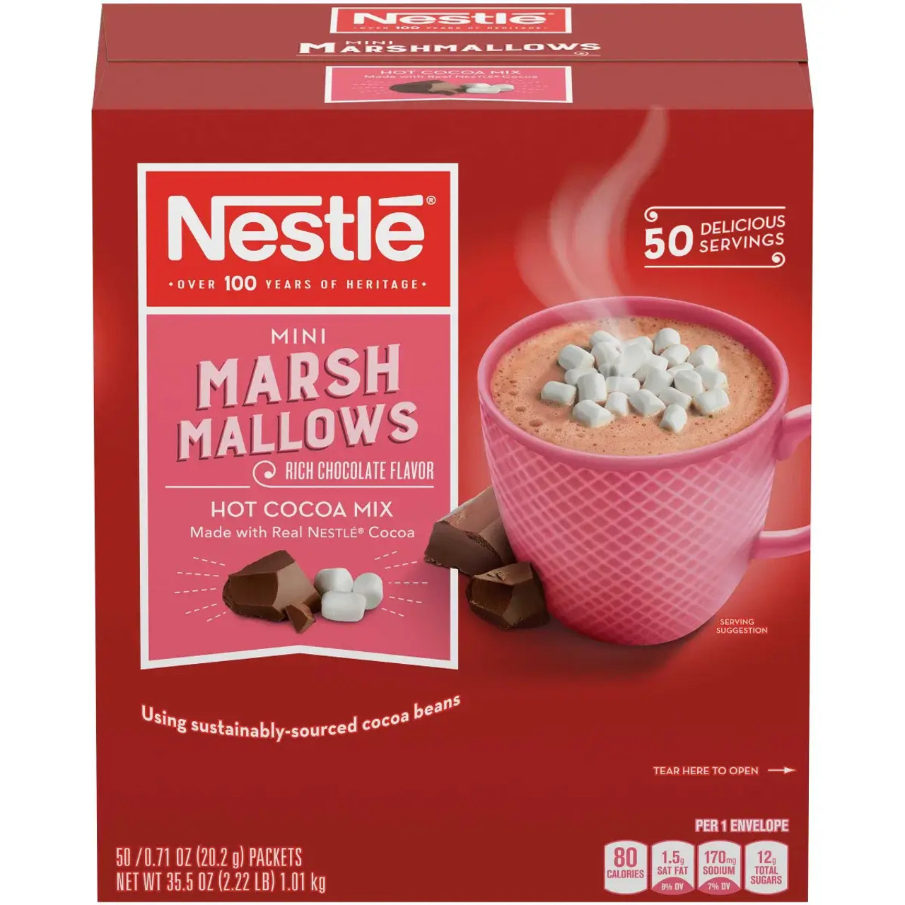 Nestle Rich Chocolate Hot Cocoa Mix with Marshmallows Packet 50 Count - 6/Case | Creamy Chocolate-Chicken Pieces
