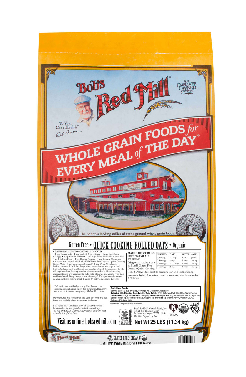 Bob's Red Mill 25 lb. (11.34 kg) Organic Whole Grain Rolled Oats - Heart-Healthy-Chicken Pieces