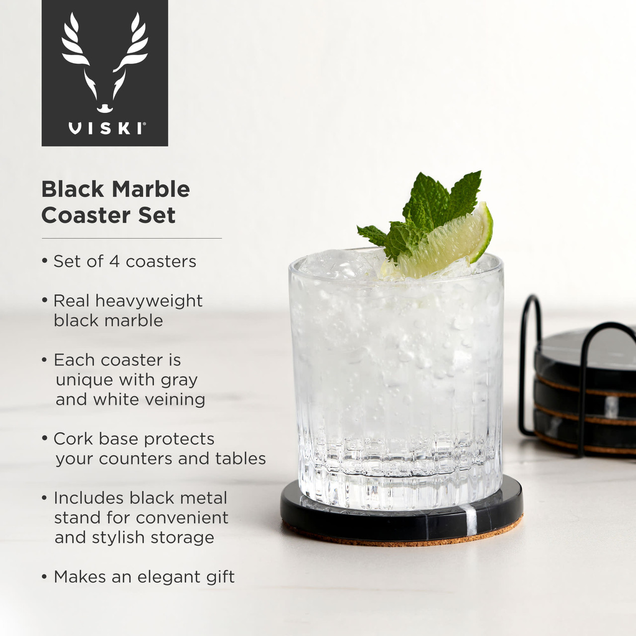 Black Marble Coaster Set by Viski