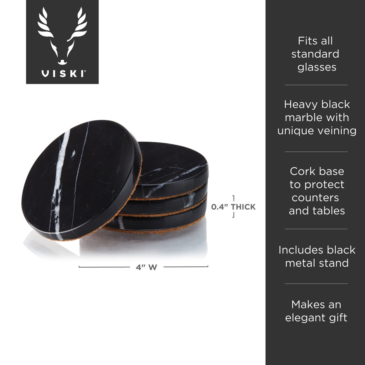 Black Marble Coaster Set by Viski