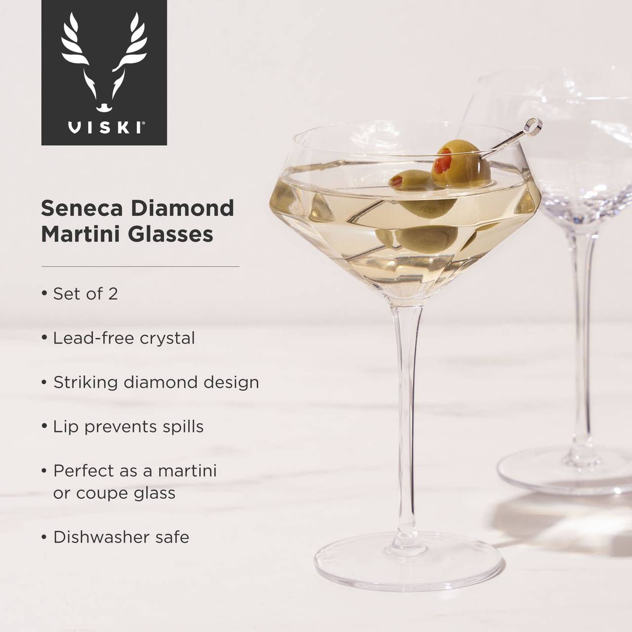 Seneca Diamond Martini Glasses by Viski