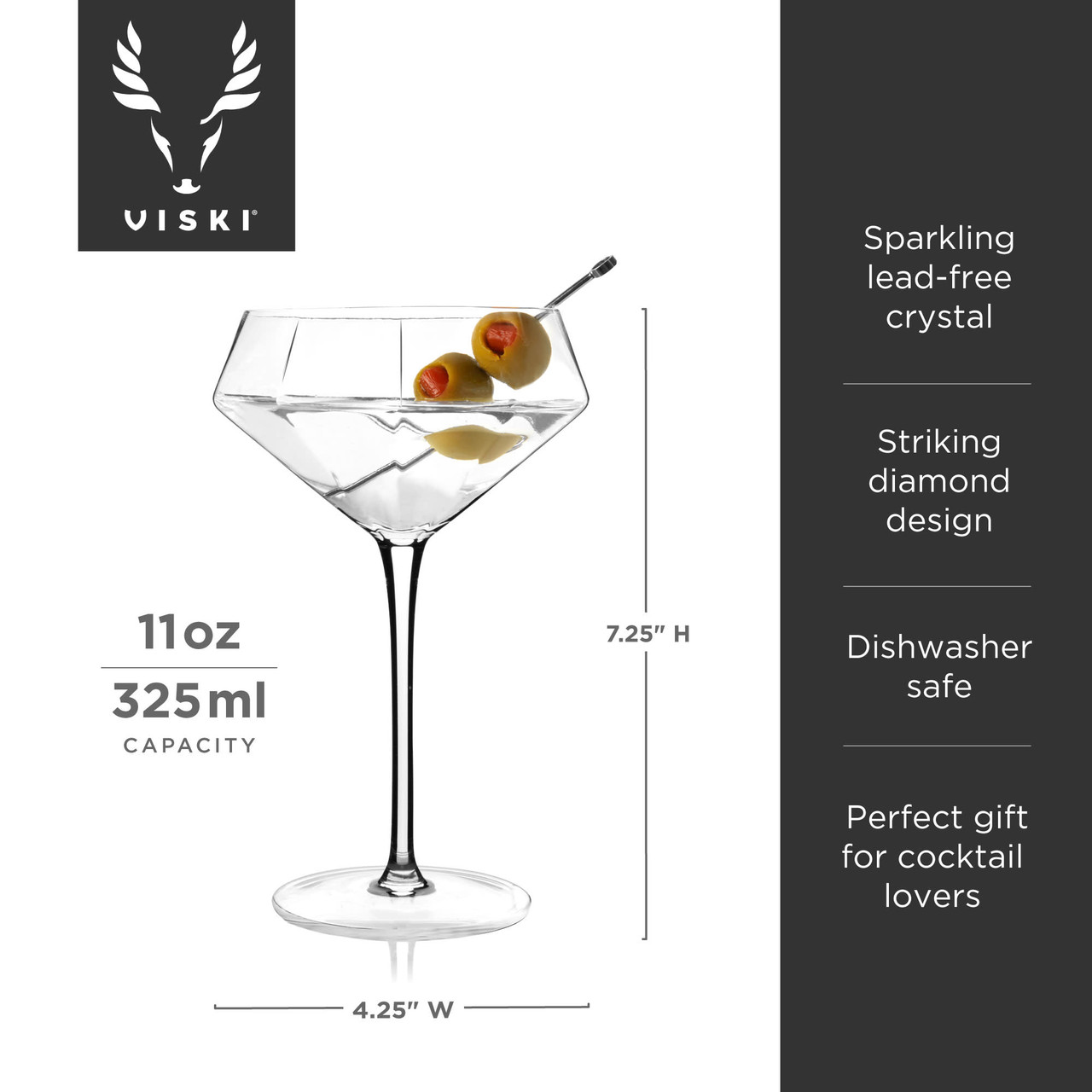 Seneca Diamond Martini Glasses by Viski