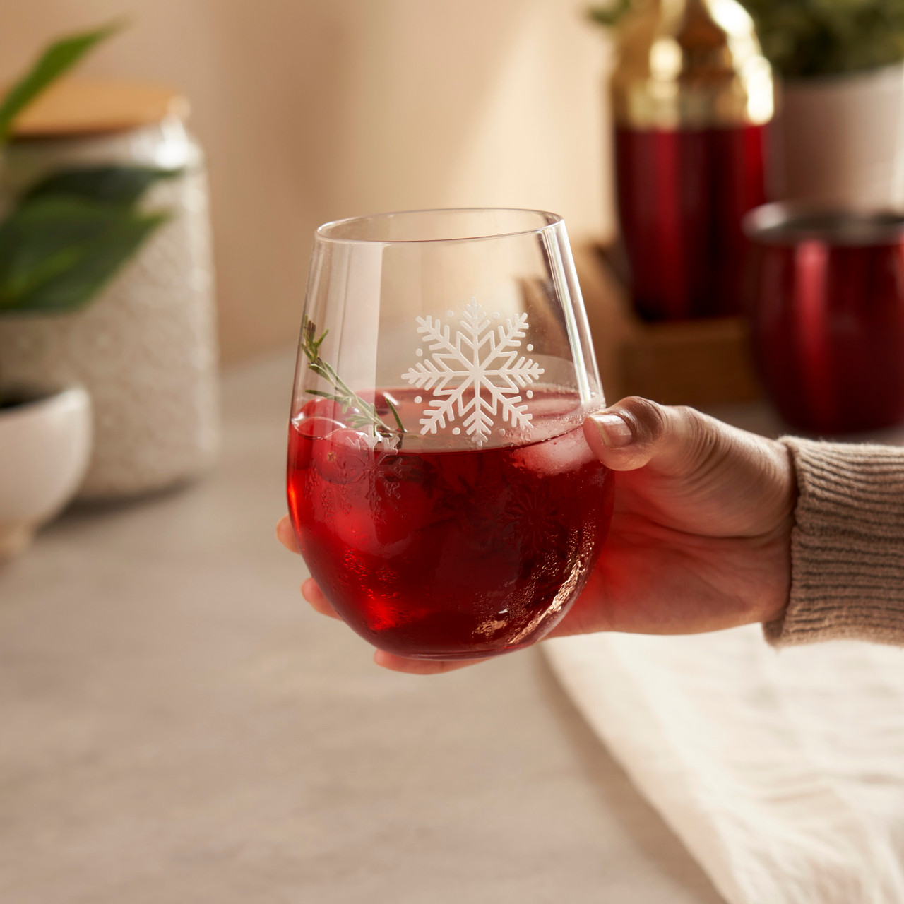 Scattered Snowflakes Stemless Wine Glass by Twine®