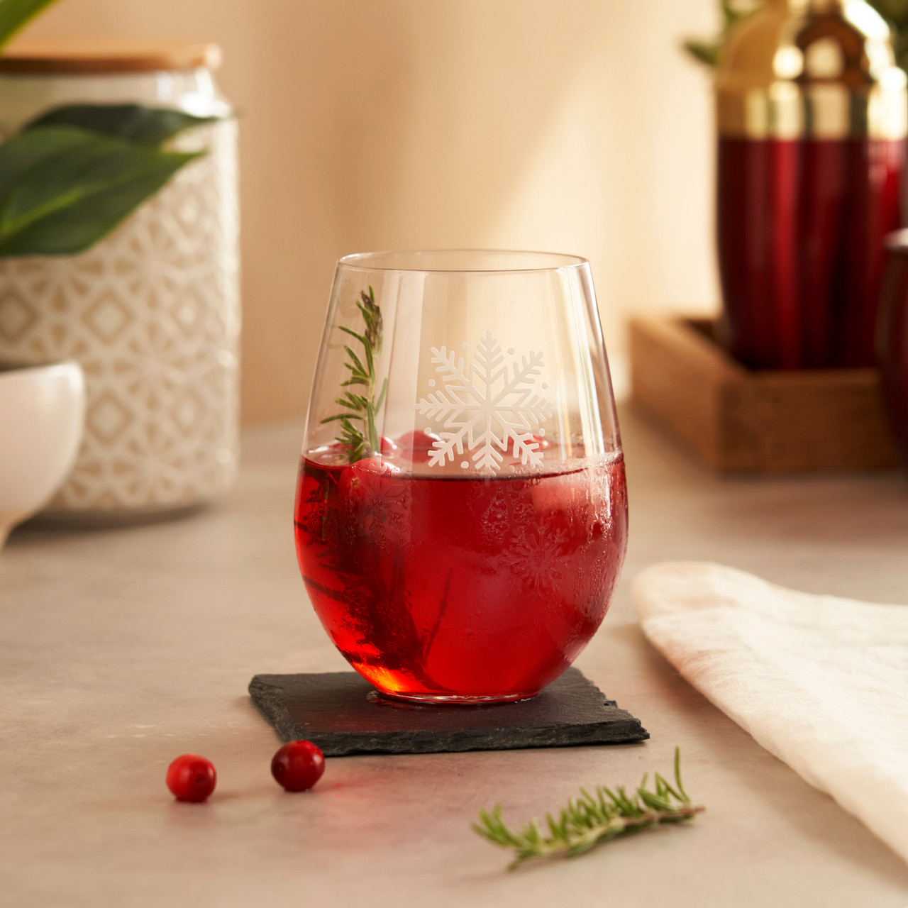 Scattered Snowflakes Stemless Wine Glass by Twine®