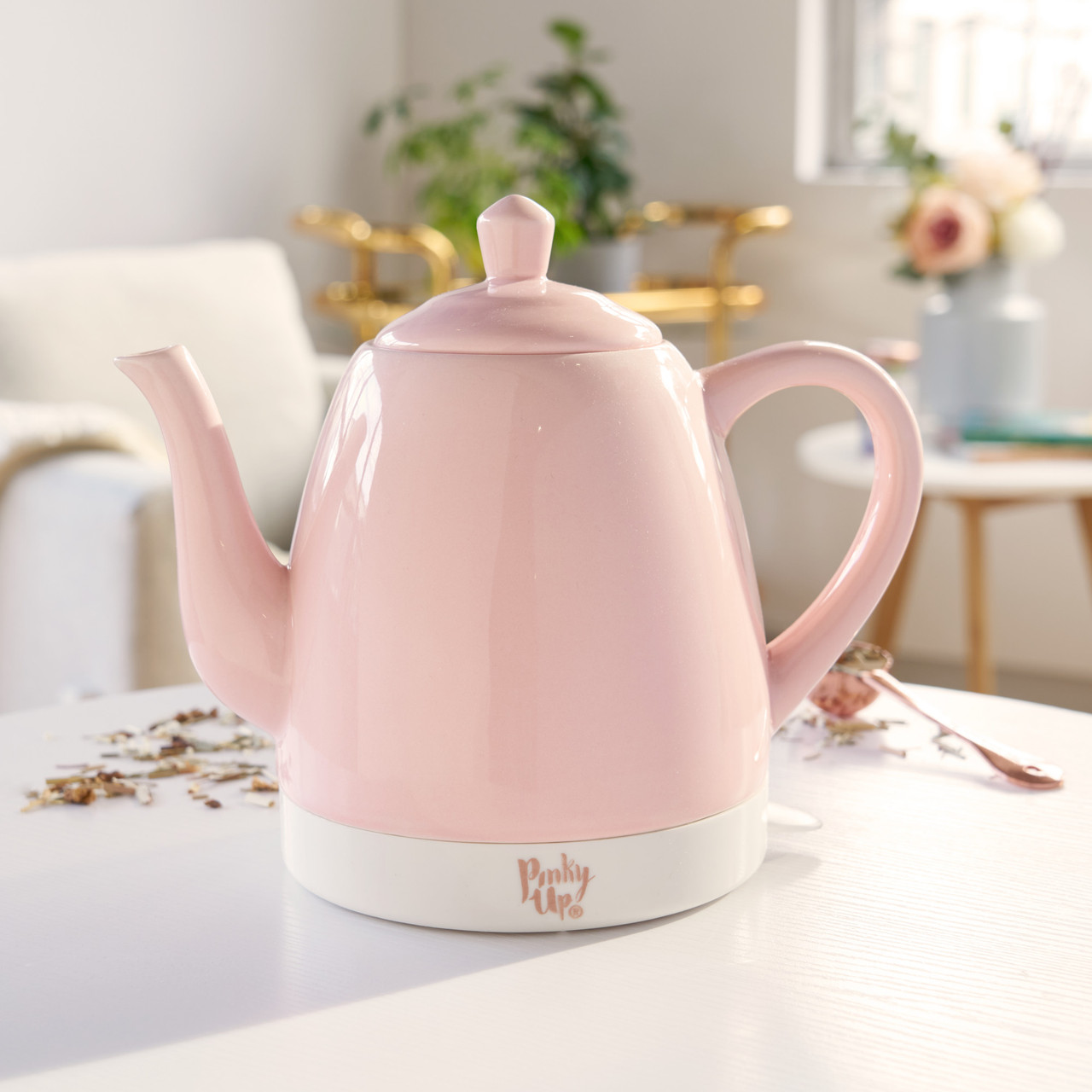 Noelle Pink Ceramic Electric Tea Kettle by Pinky Up®