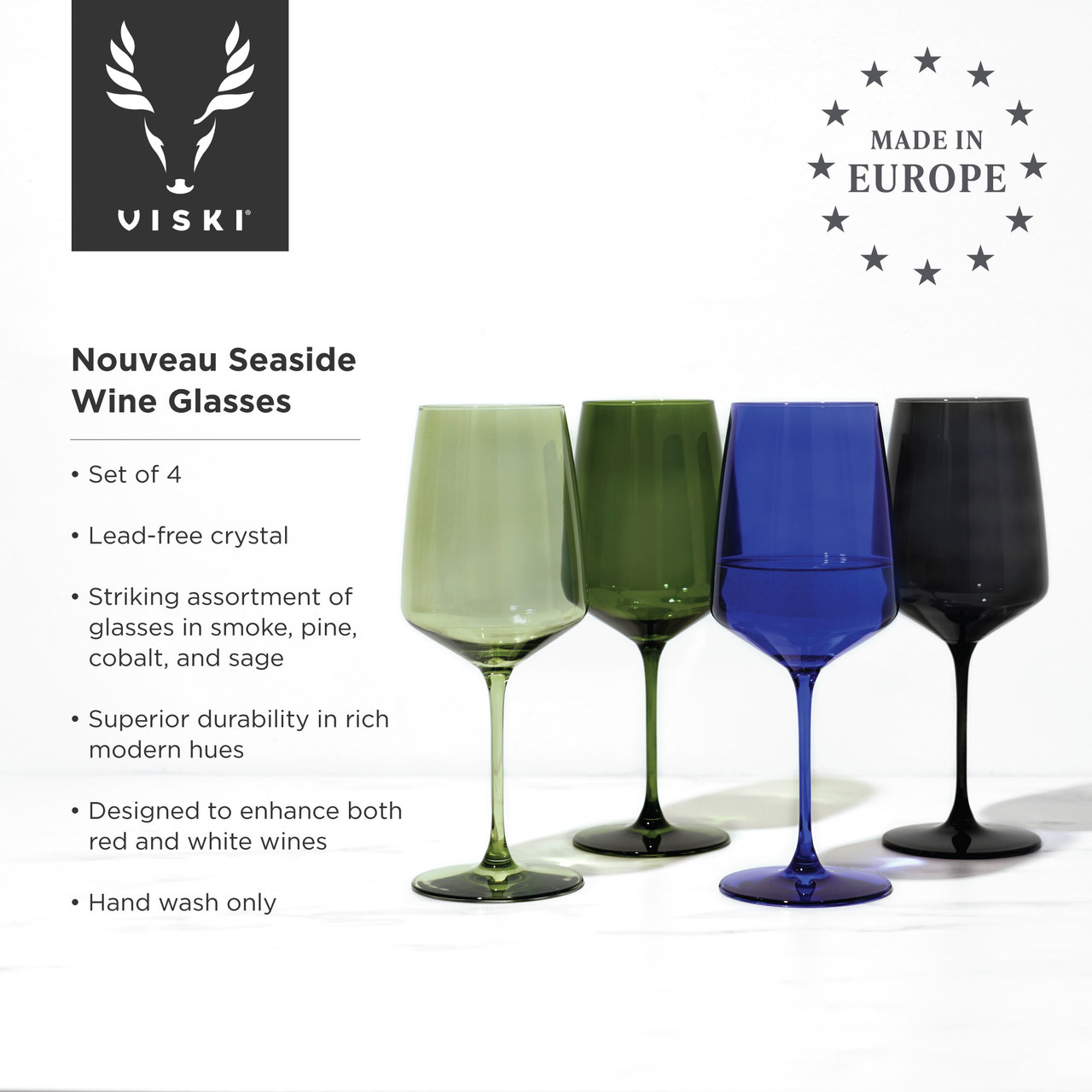 Reserve Nouveau Crystal Wine Glasses in Seaside By Viski (se