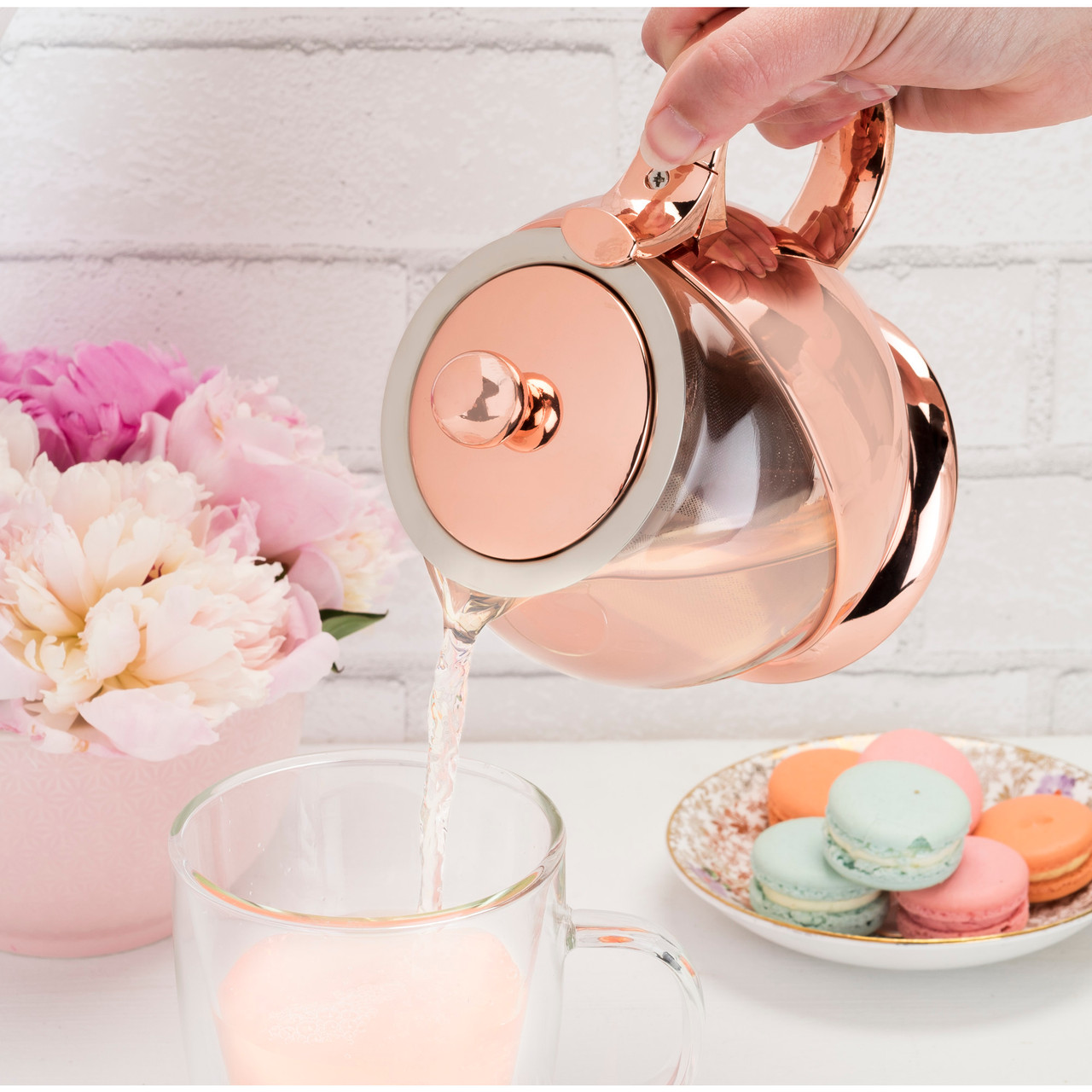 Shelby Glass and Rose Gold Wrapped Teapot by Pinky Up