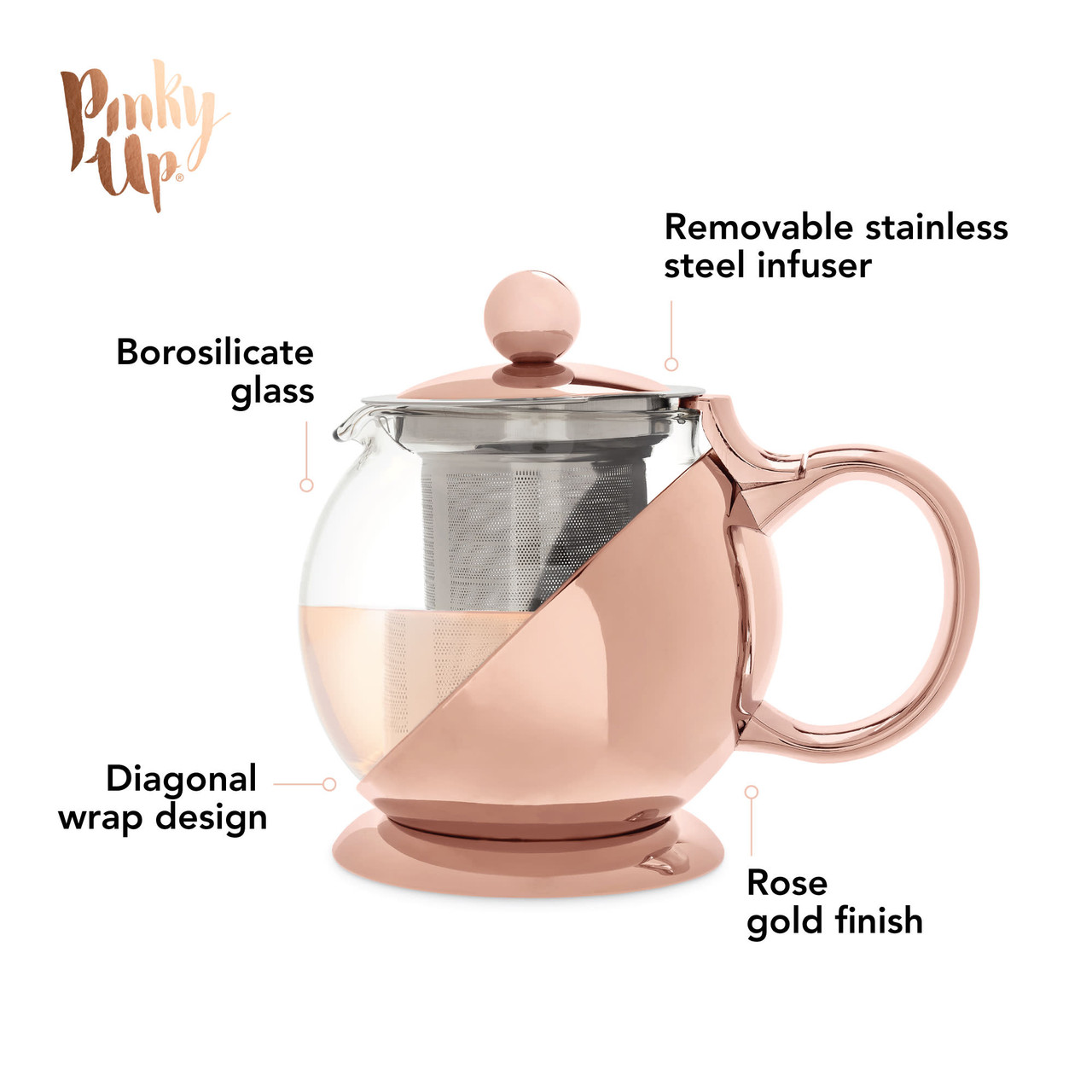 Shelby Glass and Rose Gold Wrapped Teapot by Pinky Up