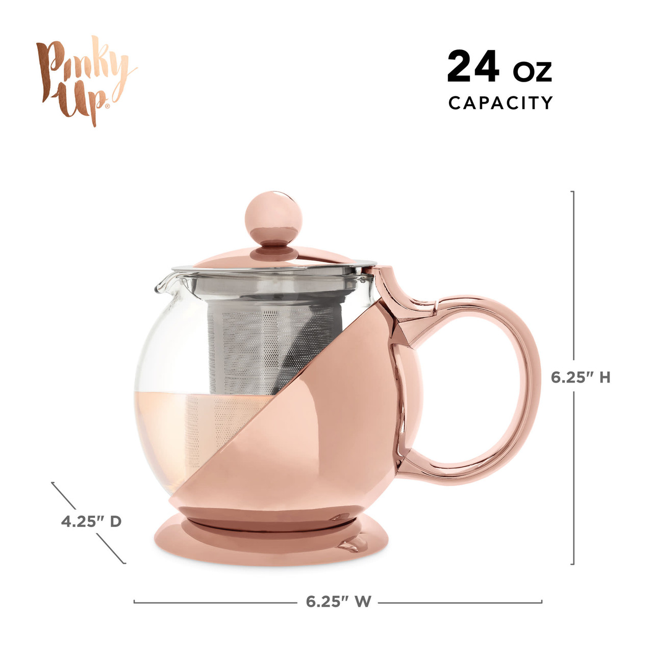 Shelby Glass and Rose Gold Wrapped Teapot by Pinky Up