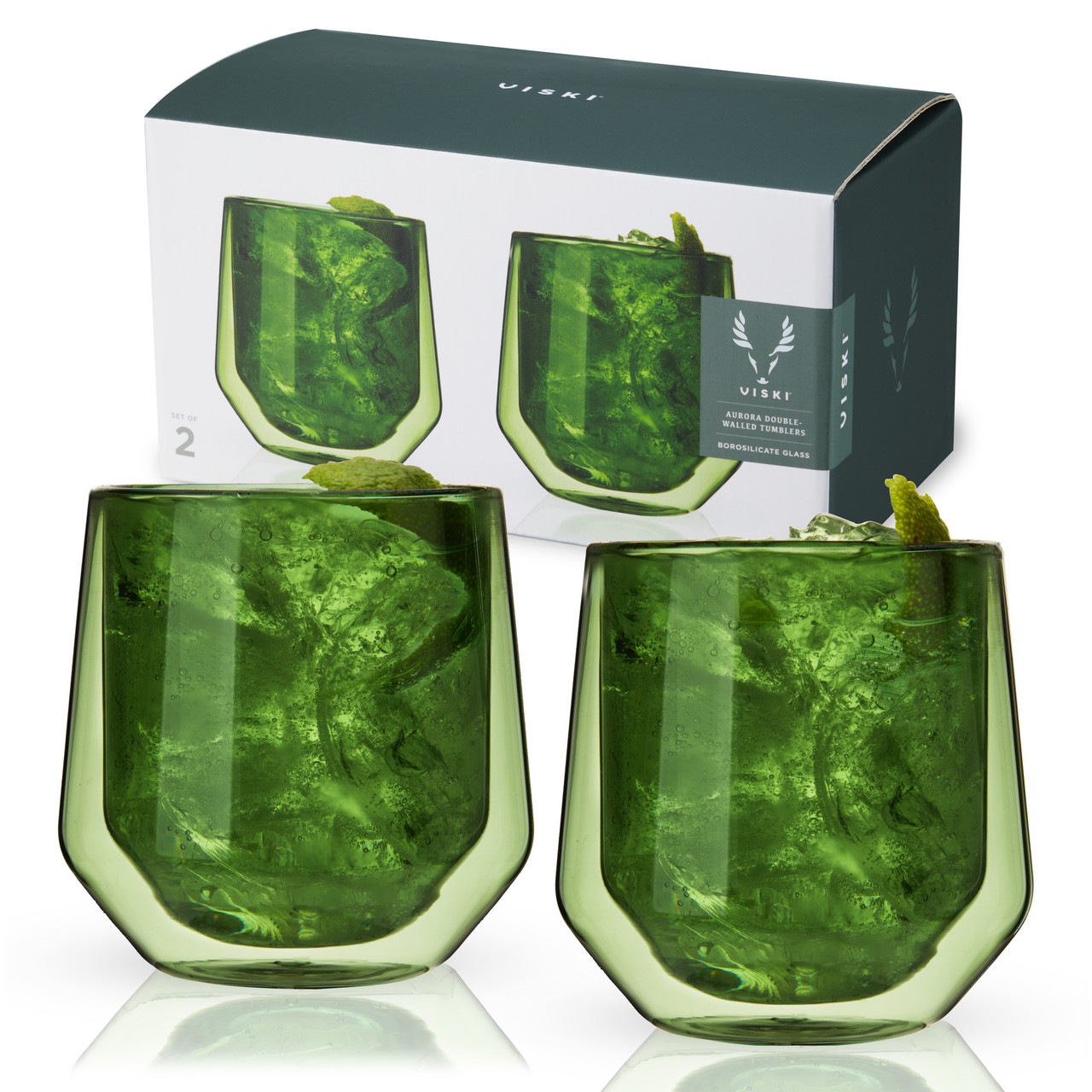 Double Walled Aurora Tumblers in green (set of 2) by Viski