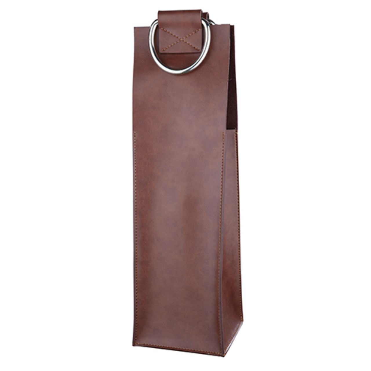 Brown Faux Leather Single-Bottle Wine Tote by Viski®