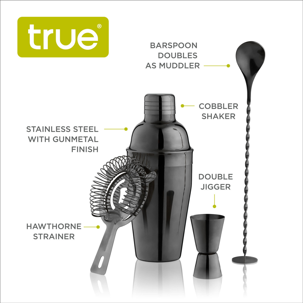 Gunmetal Black Barware Set by True®