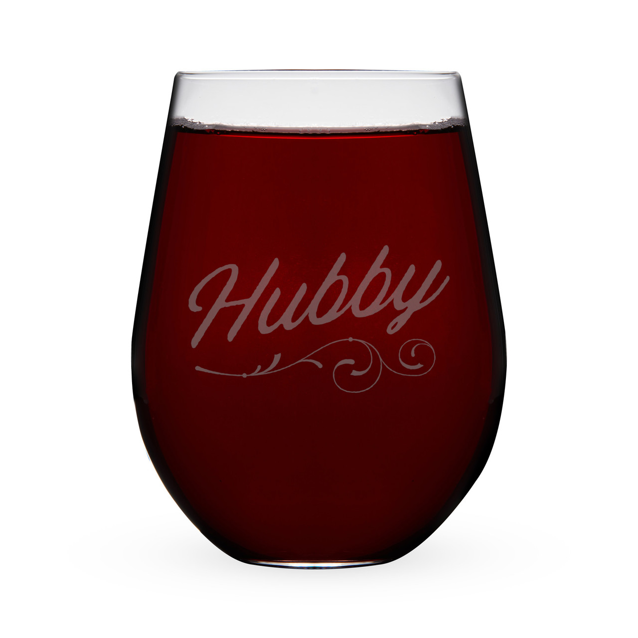 Hubby Script Stemless Wine Glass