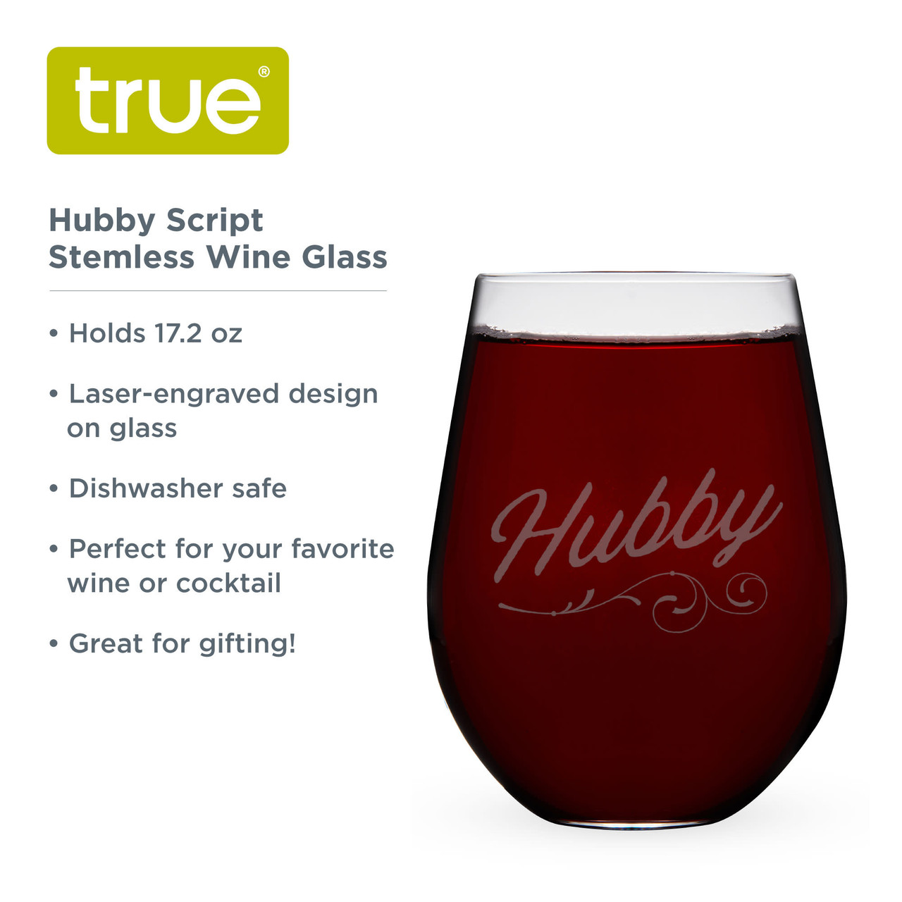 Hubby Script Stemless Wine Glass