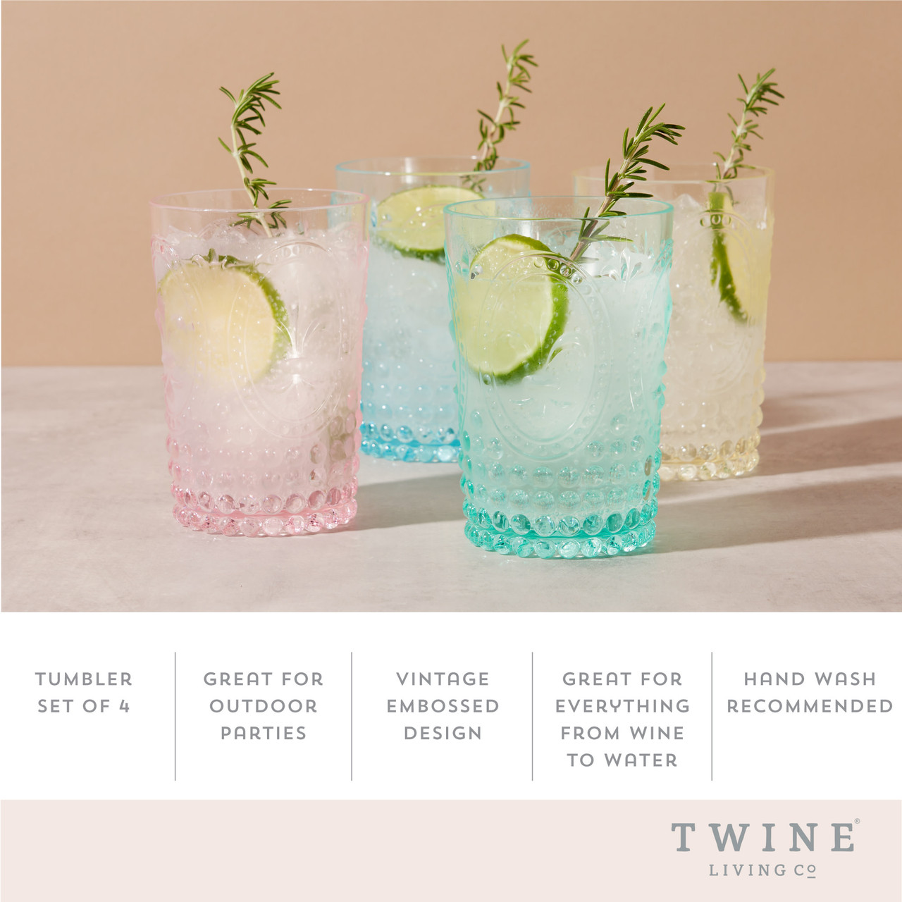 Shatterproof Embossed Tumbler Set of 4 by Twine Living®