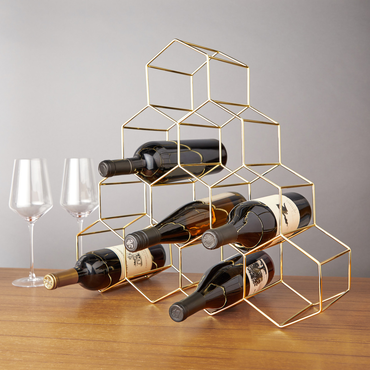 10-Bottle Gold Geo Wine Rack by Viski