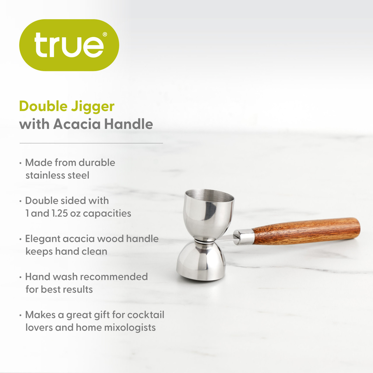 Double Jigger with Acacia Handle by True