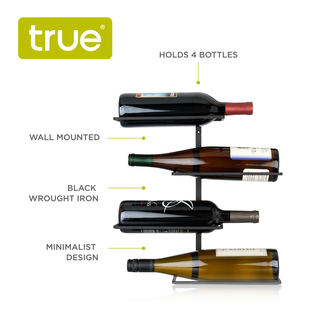 Four Bottle Wall Mounted Wine Rack by True