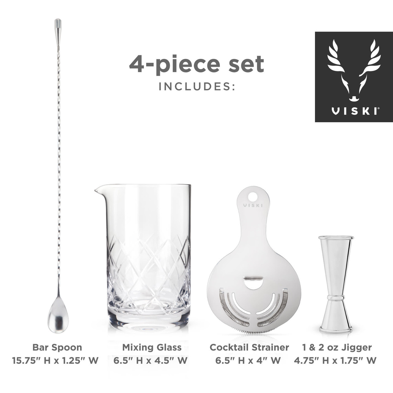 4-Piece Stainless Steel Mixologist Barware Set by Viski®