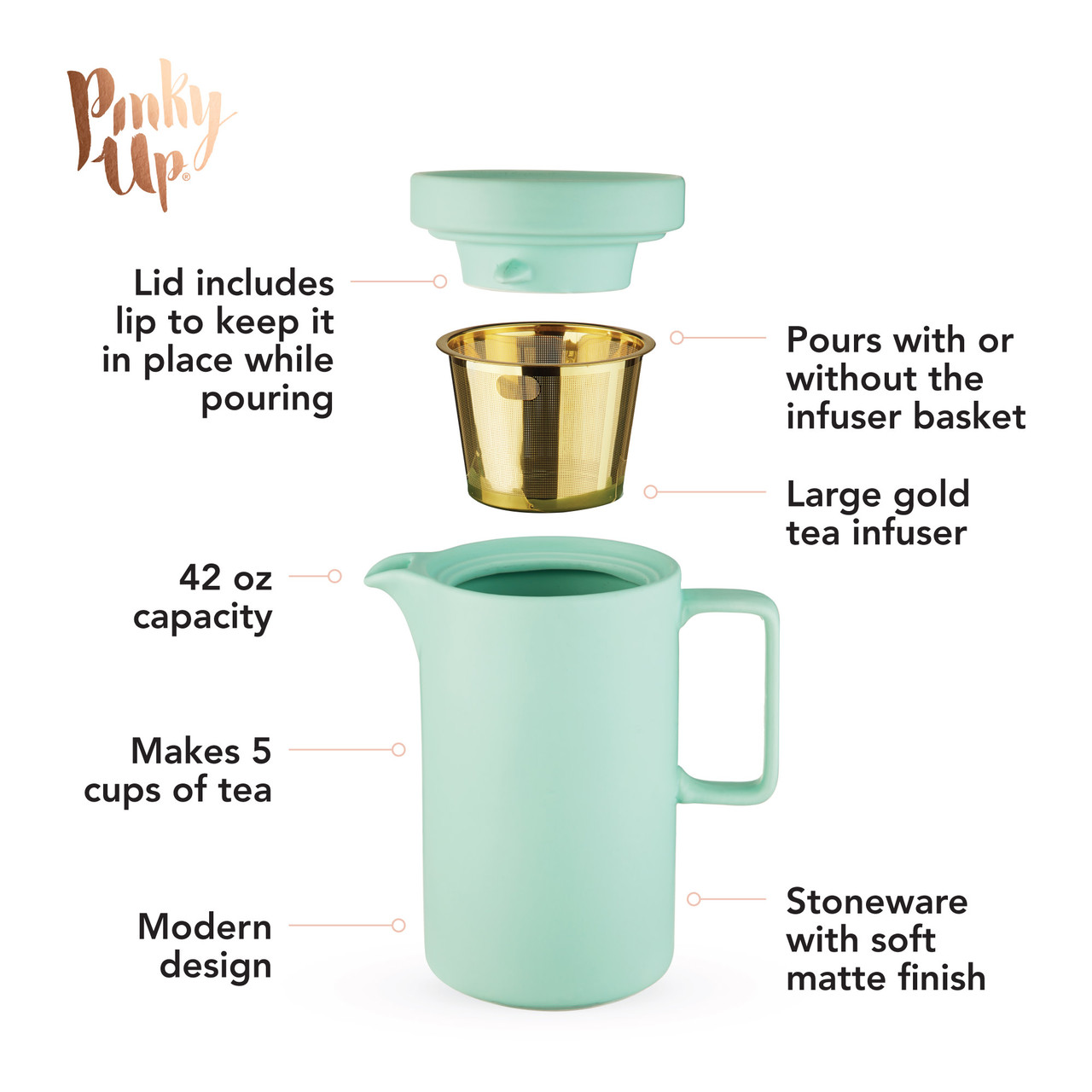 Jona Matte Finish Teapot in Mint by Pinky Up